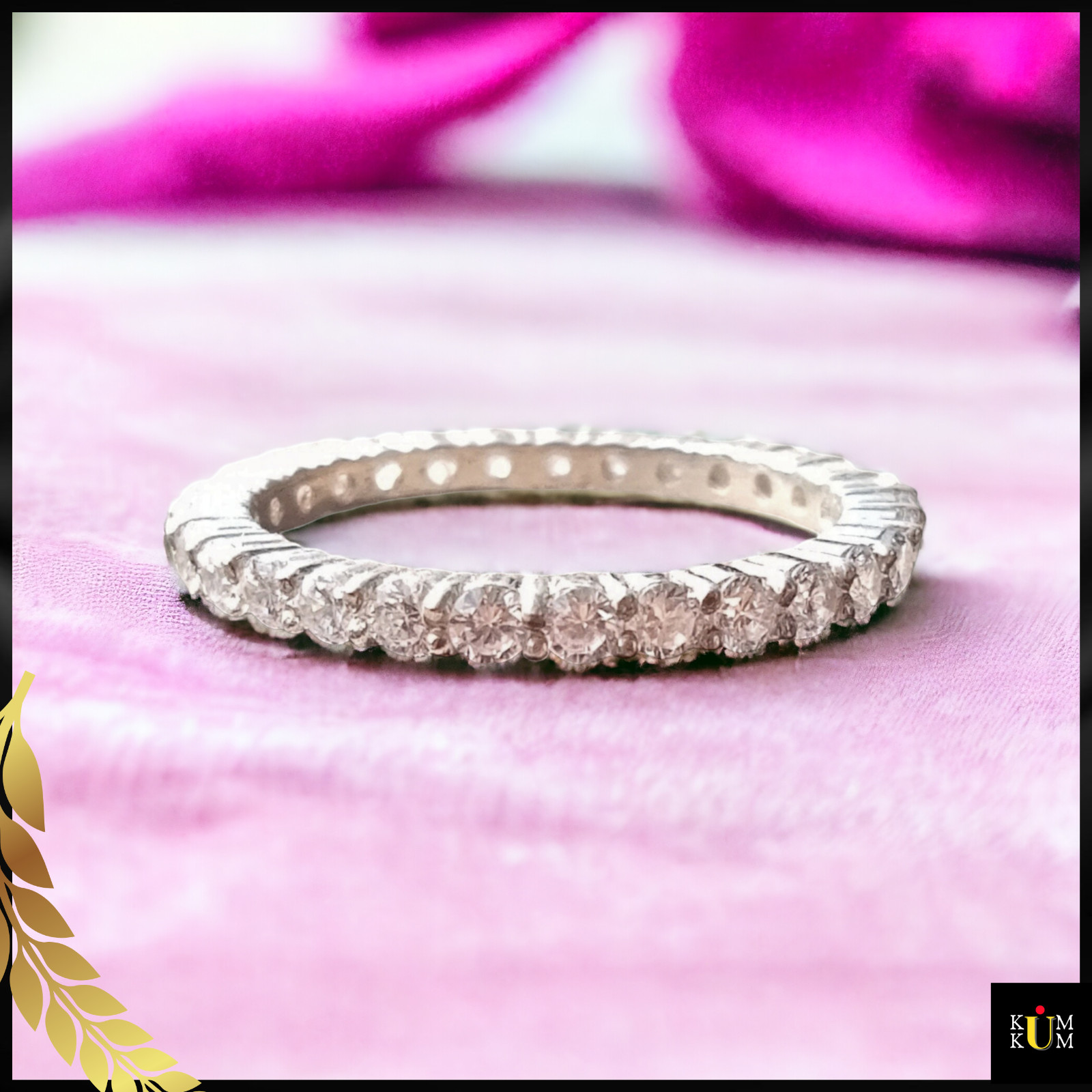 Round Cut Moissanite Eternity Band, 14K White Gold 0.93 Carat Moissanite Ring