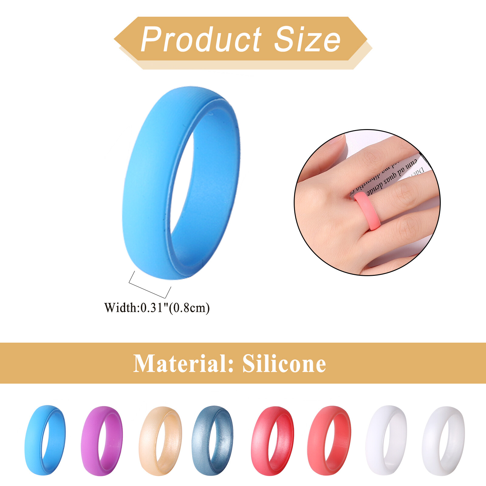 8PCs Women 8MM Wide Colorful Silicone Rubber Sports Wedding Ring Bands Size 4-12