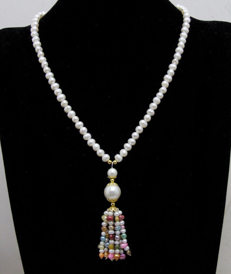 4-5mm Multicolor Baroque Natural Pearl Tassel Pendant & Necklace for Women 20”