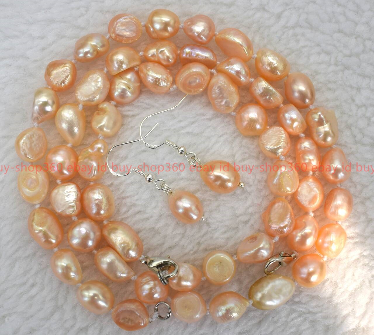New Natural 7-8/8-9/9-10mm Pink Baroque Freshwater Pearl Necklace Earrings 18 In