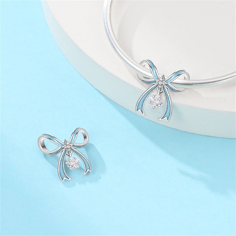 PANDACH 925 Sterling Silver Bow Charm For Bracelet & Necklace Pendant DIY Beads