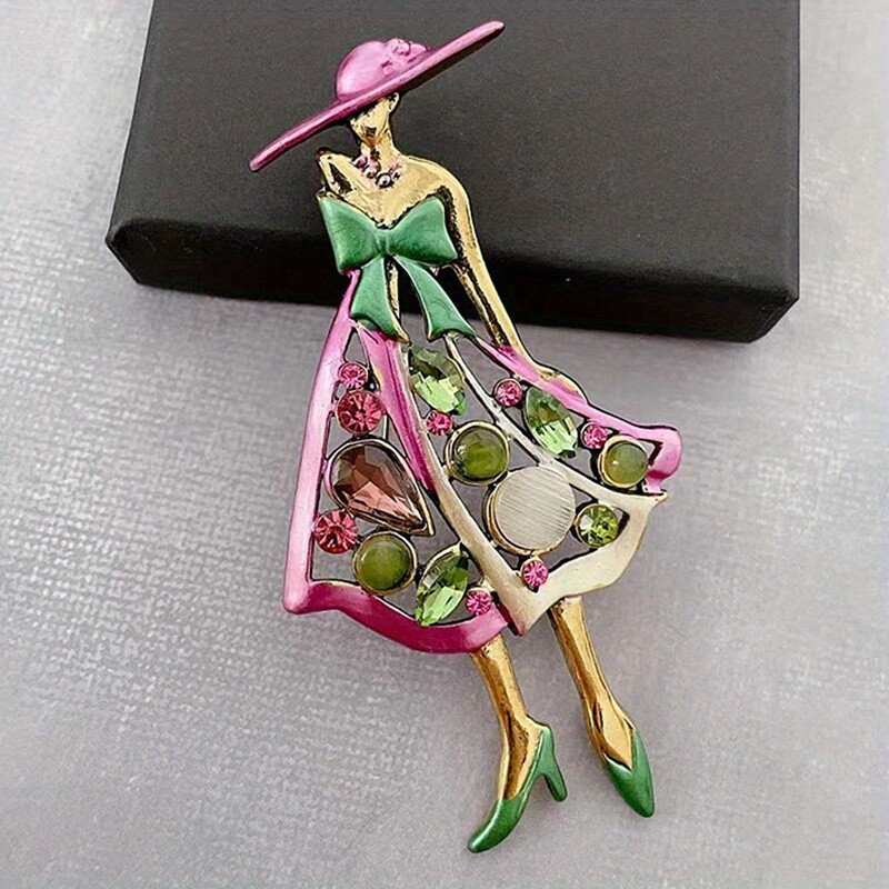 2PCS Fashion Lady Brooch Pins Women Crystal Dress Hat Beauty Girl Pin