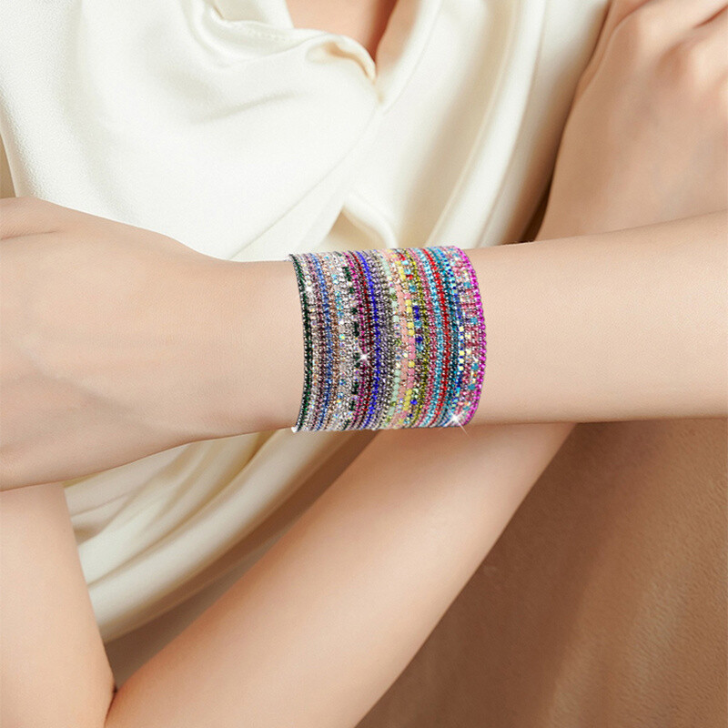 50/100 PCS (Random) Multicolor Rhinestone Elastic Stackable Bracelet Set