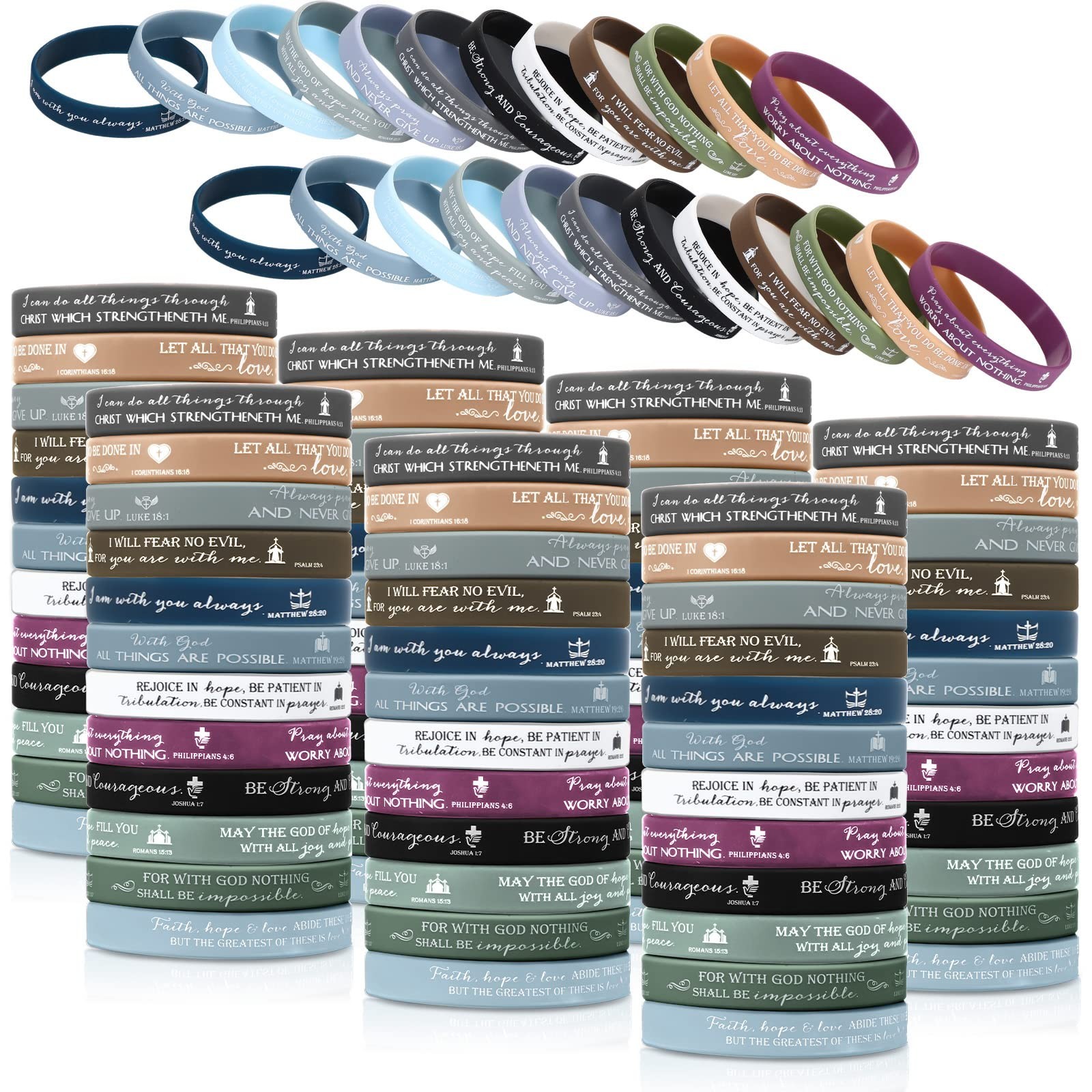 120 Pcs Colorful Silicone Wristbands – Inspirational Bible Rubber Bracelets for