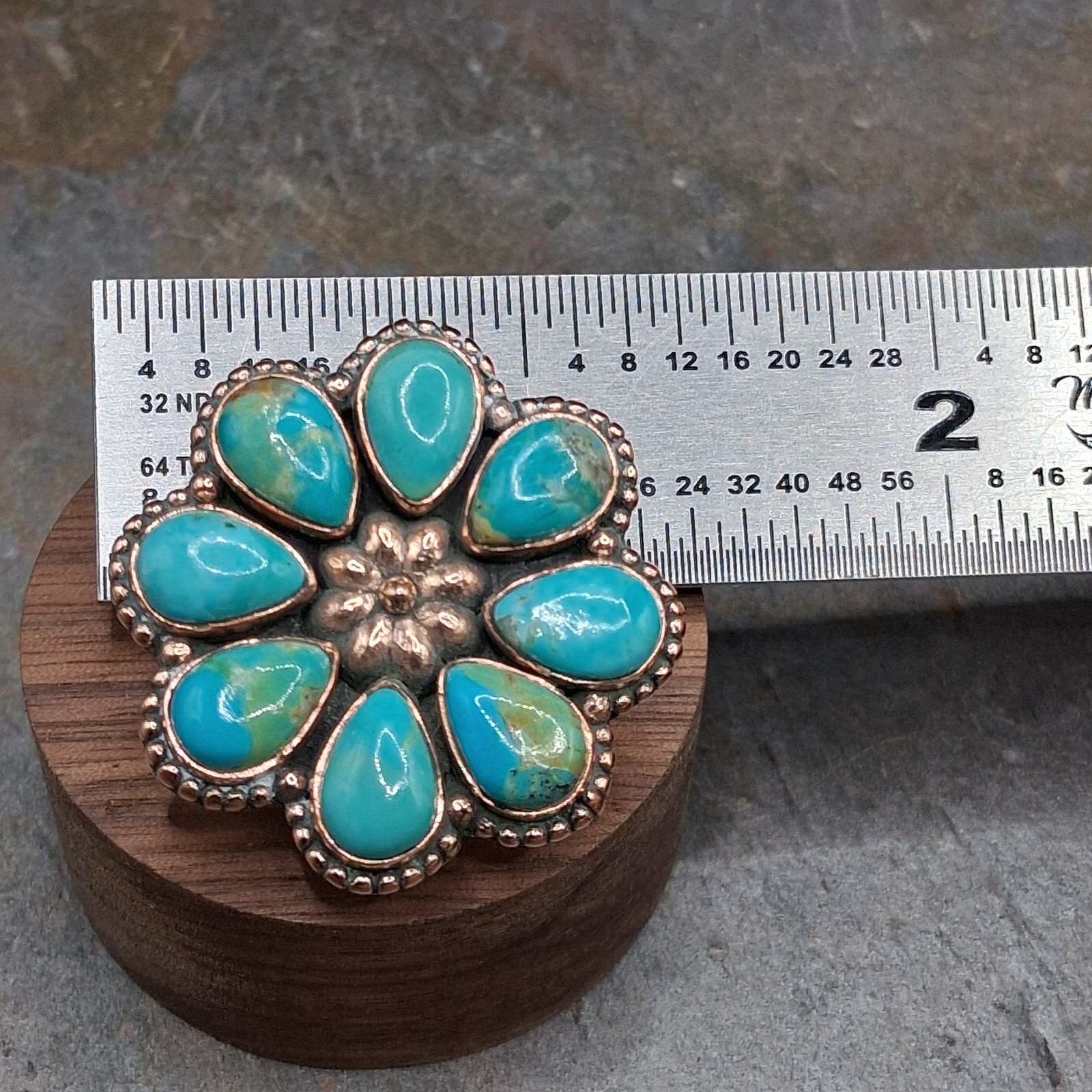 Kingman Turquoise Ring Flower Cluster Ring Solid Copper Southwestern Sz 5.5-10.5
