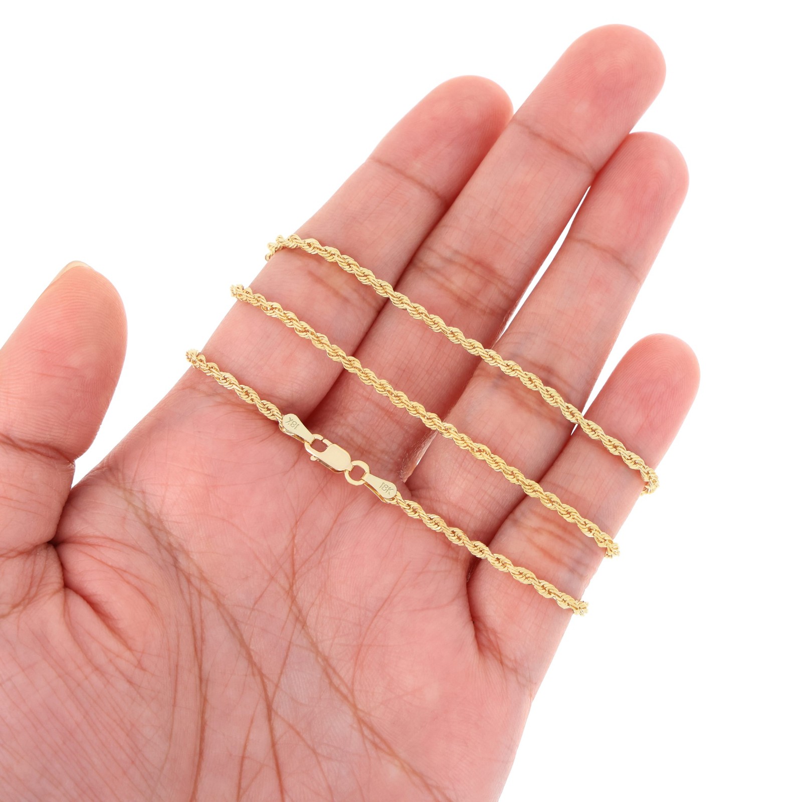 18K Yellow Gold Solid 2mm-6mm Rope Diamond Cut Chain Italian Necklace 16″- 30″