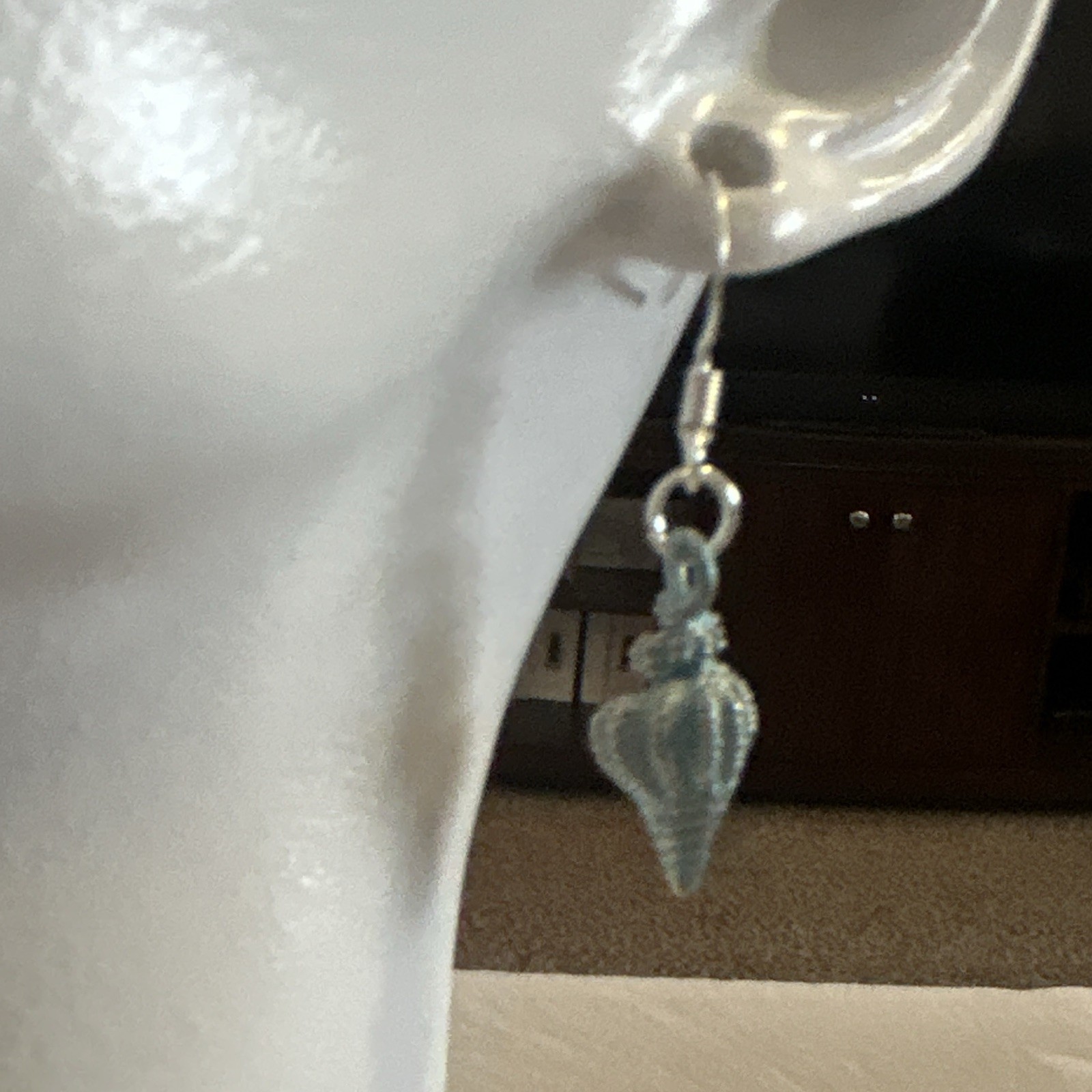 Hand made Blue Metal sea shell Earring. Earring wire 925 sterling.