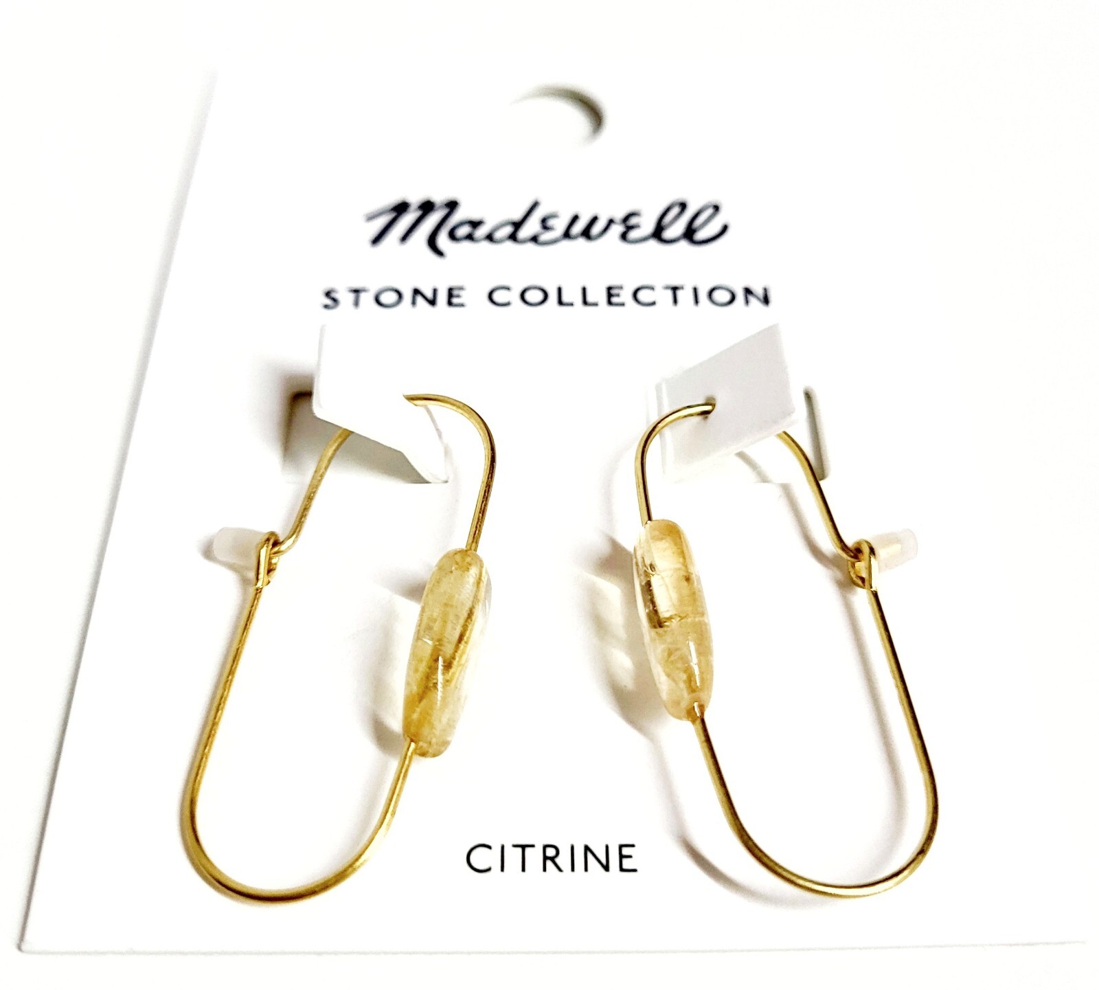 Madewell Stone Collection Medium Drop Hoop Earrings in Citrine Gold Plated New