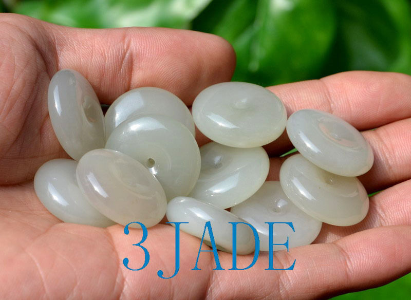 Certified Natural White Hetian Nephrite Jade Donut / Disc Bead / Circle Pendant