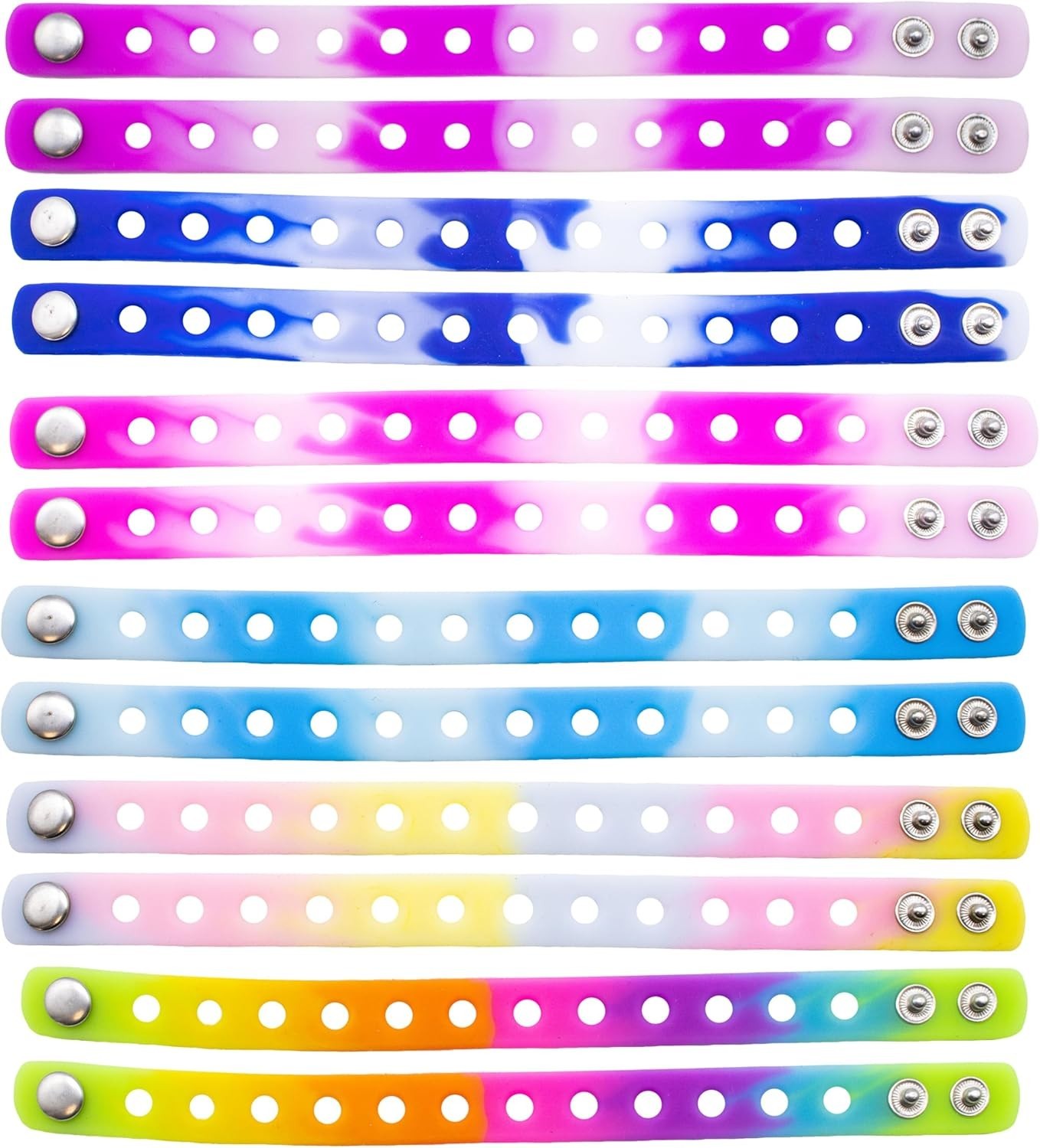 Fun-Weevz 12 Silicone Charm Bracelets, Adjustable 8 Inch Wristbands