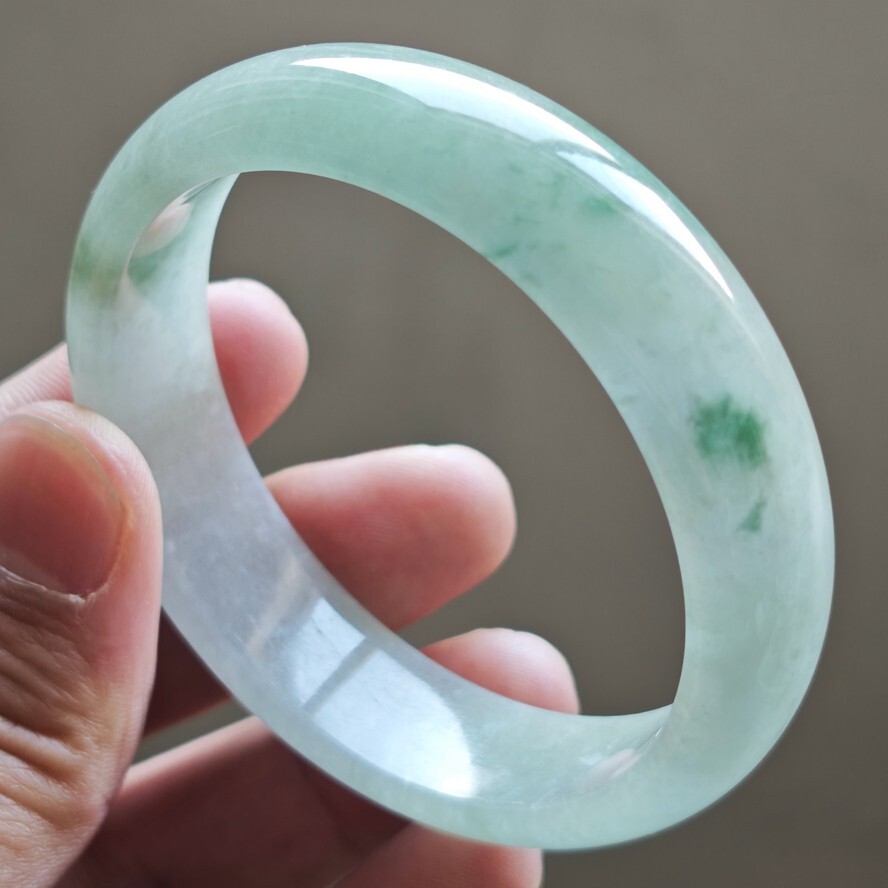 59mm Green White Emerald Icy Jadeite Jade Bracelet Bangle Burma Jade Bangle 2672