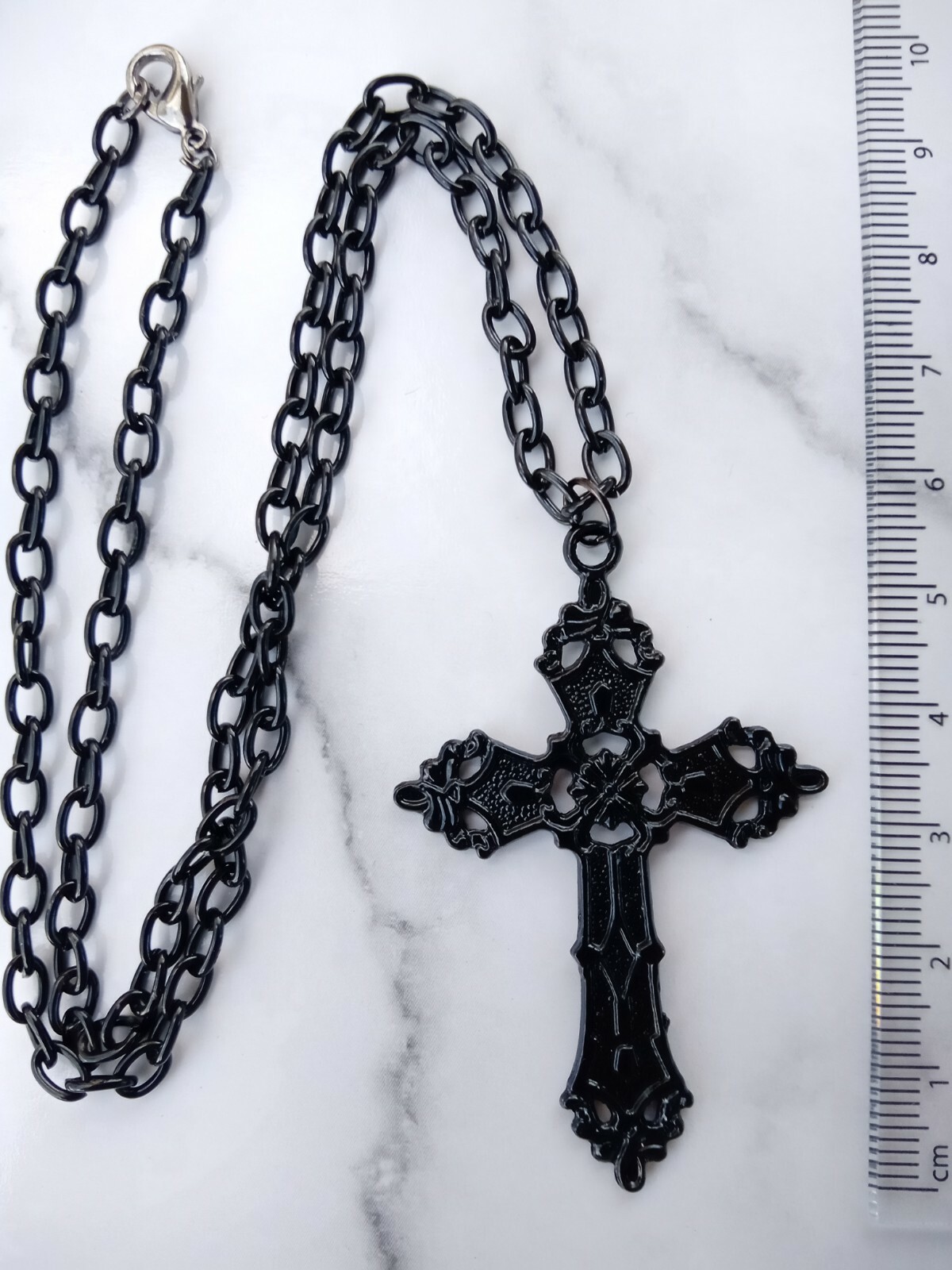 CROSS Necklace Gothic Pendant BLACK XL Big Goth Emo Rock Religios Cosplay Retro