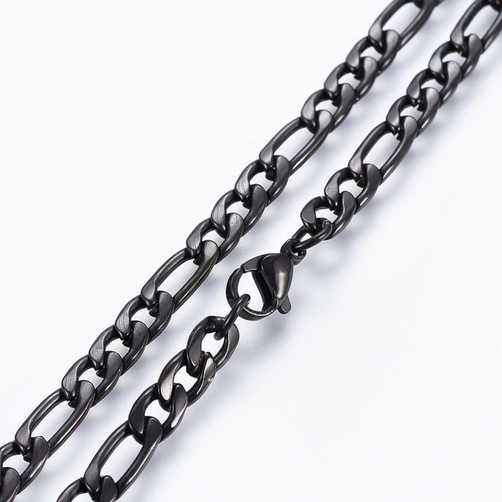 Stainless Steel Figaro Link Necklaces Lobster Black 20″ 51cm Lobster Clasp Z564