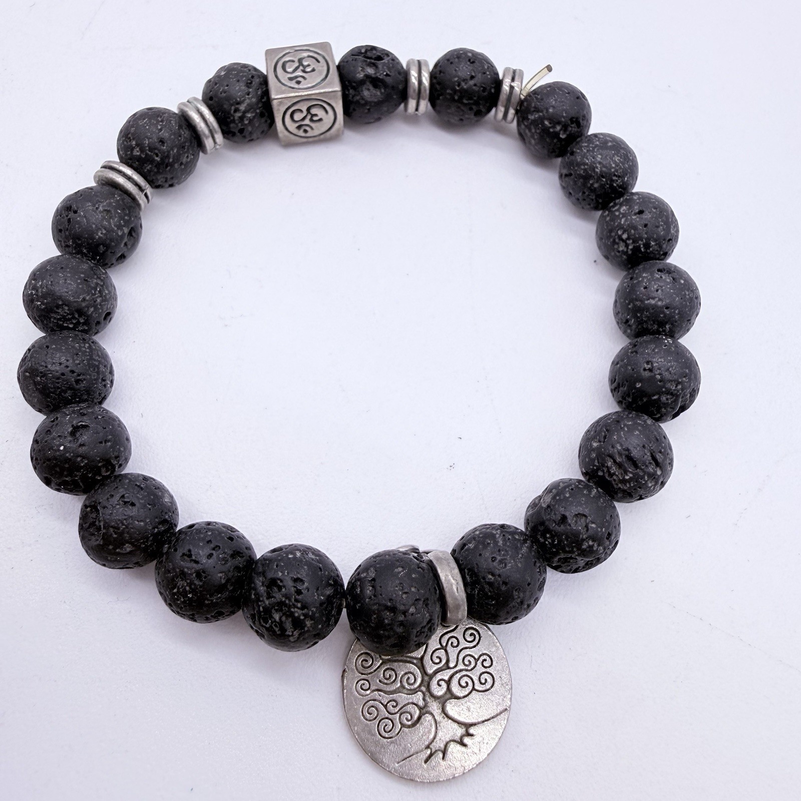 Black Lava Rock Beaded Stretch Tree Of Life Bracelet 8mm Natural Stone Volcanic