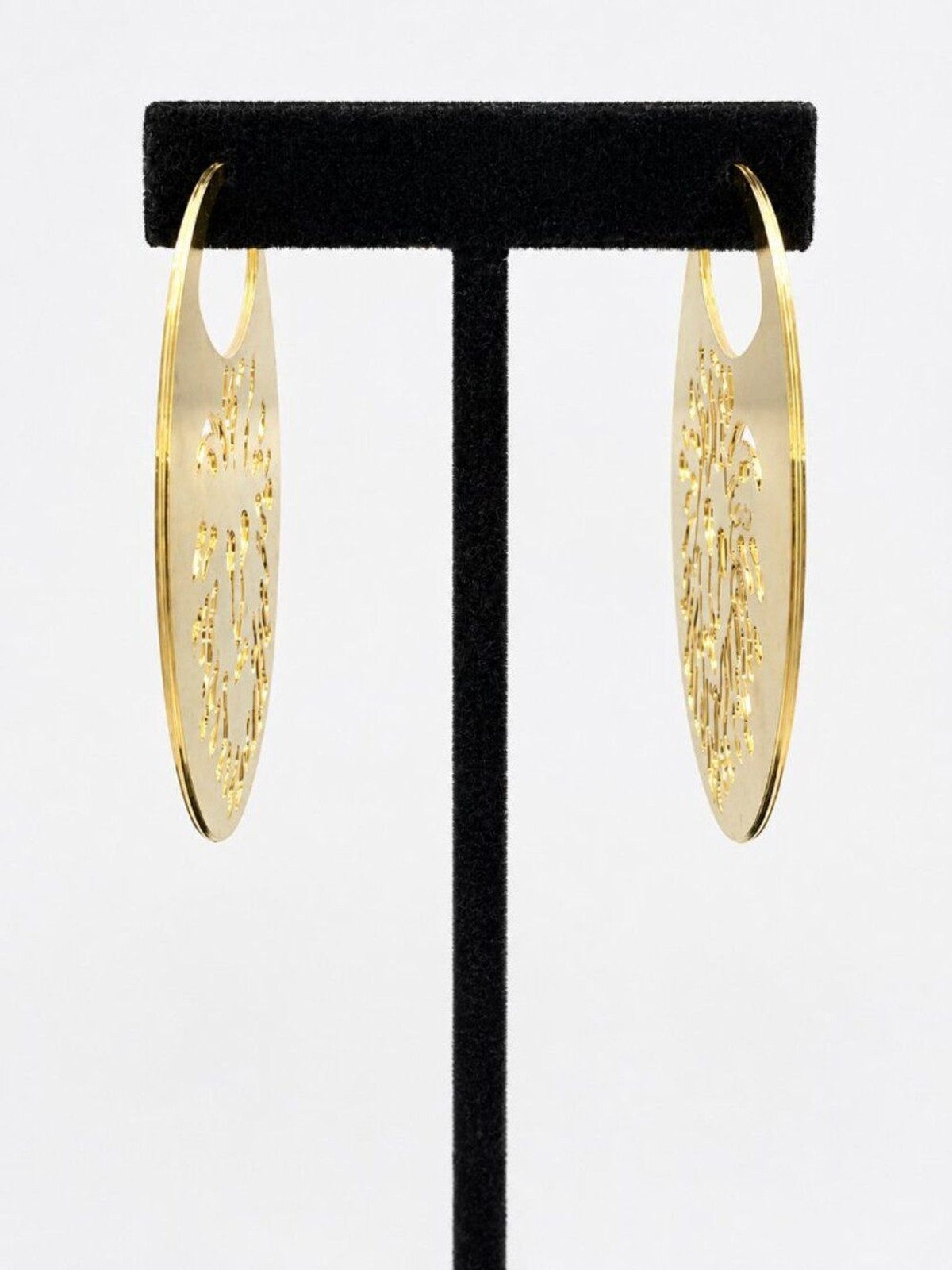 VINTAGE ANNE KLEIN Earrings Gold Tone Lion Logo Cutout Disc Statement 3 Inch