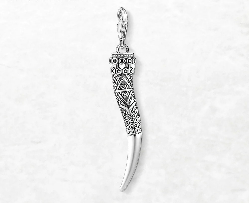 925 Silver Italian Horn Enved Pendant Charm 2.2 Inch Long Lobster Clasp
