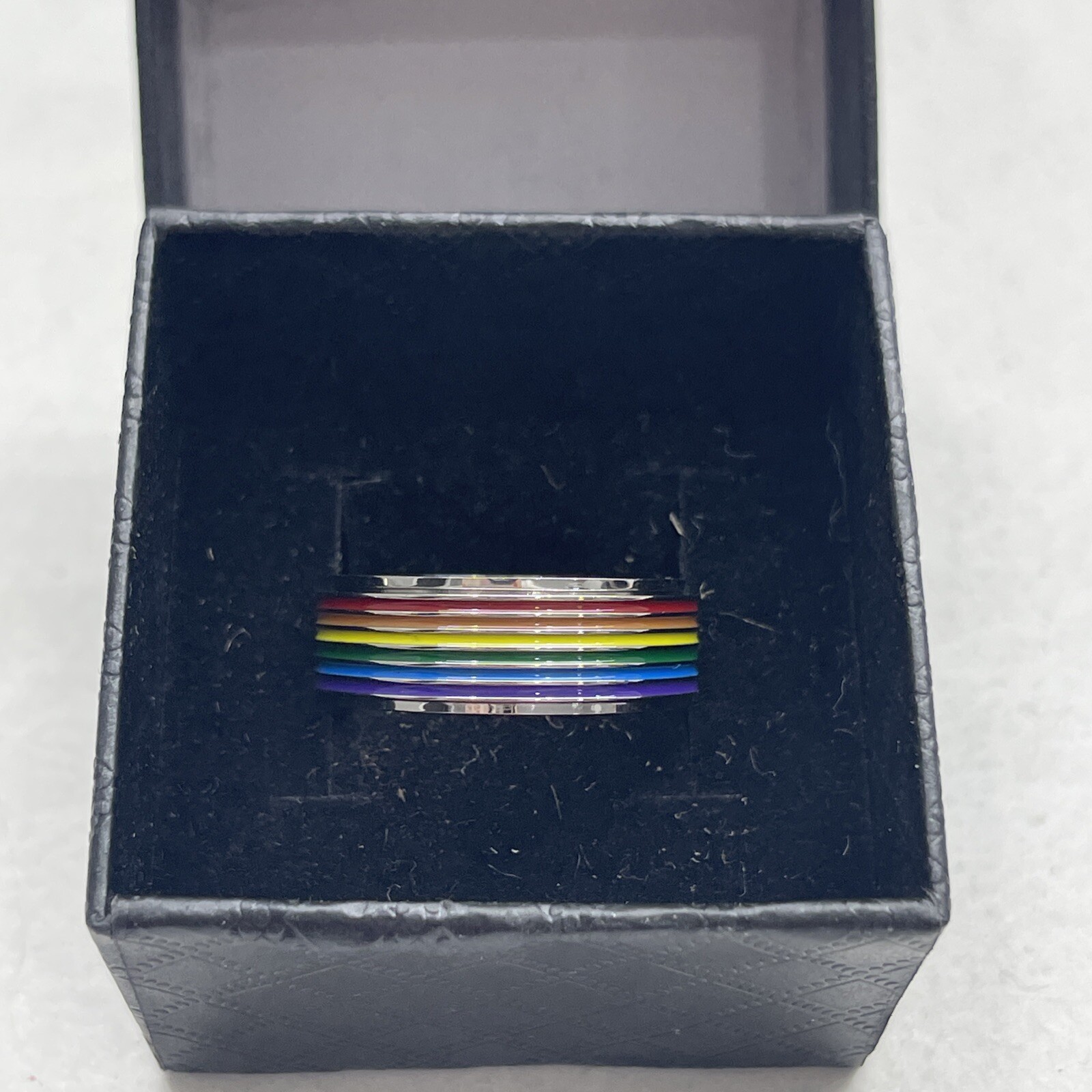 QEPOL Silver Rainbow Spinner Ring Unisex Adults Size 9 New