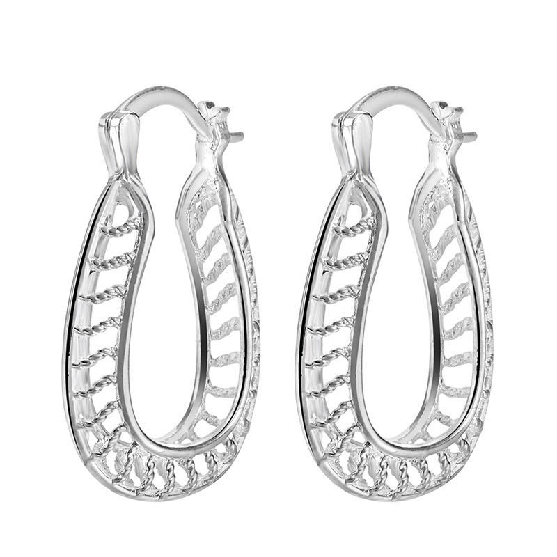 Pretty Cute New Sterling Silver Plated Textured Oval U Hoop 1.25″ Hoop Earrings