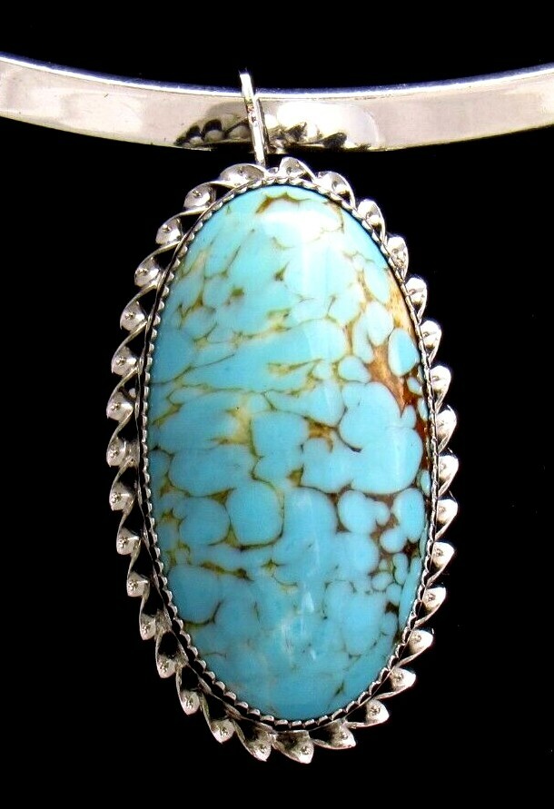 Vtg. Sterling Silver and Faux Turquoise Oval Pin/Pendant 1 3/8″ x 3/4″ Wt.10 g’s