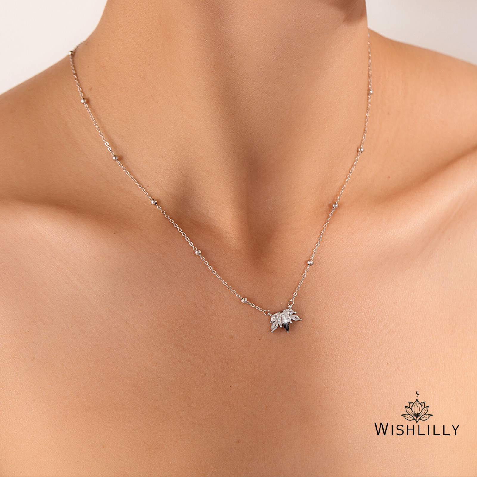 Marquise Crystal Necklace by Wishlilly • Flower Petal Crystal Necklace •