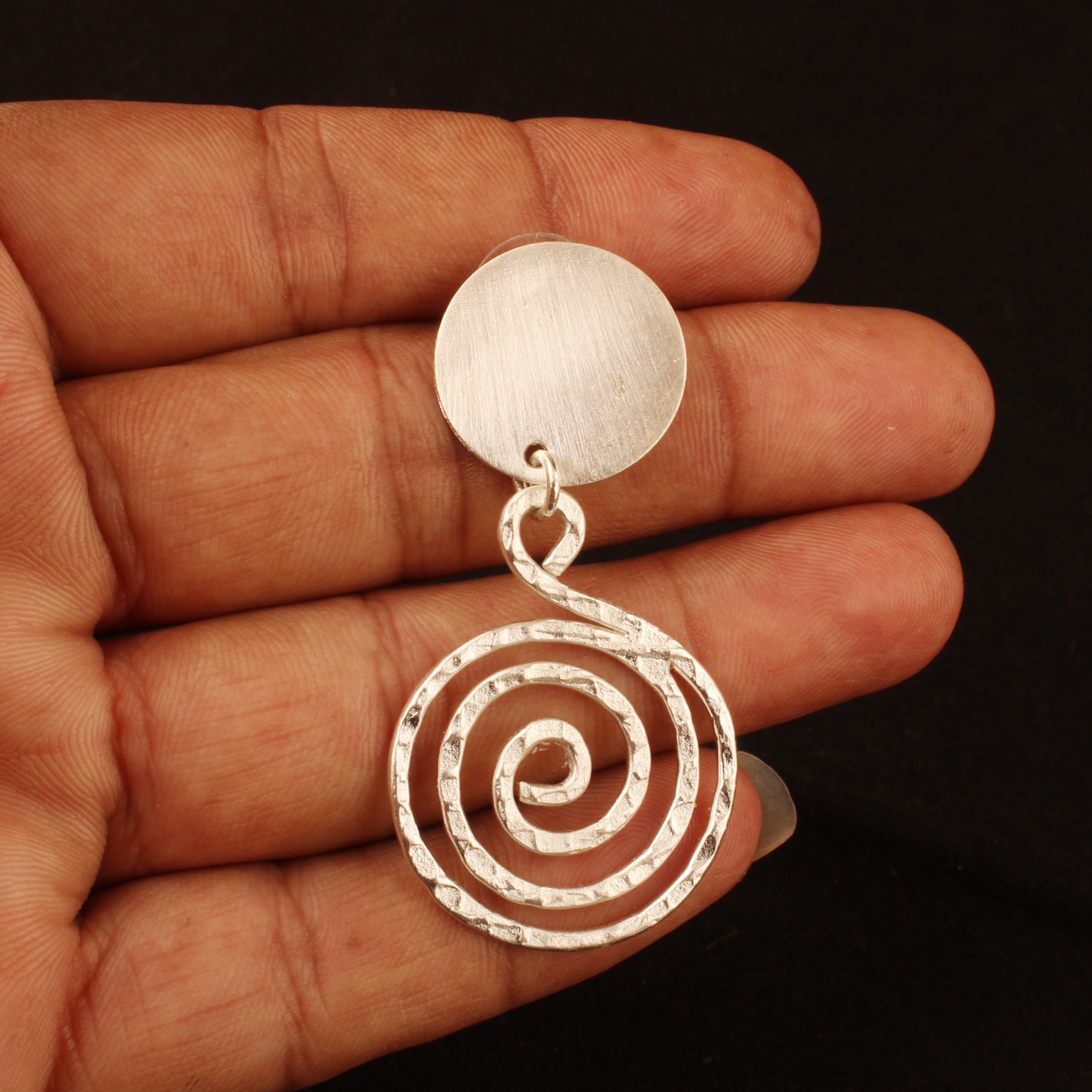 Silver Plating Spiral Dangle Earrings for Women, Hammered Swirl Drop Earrings