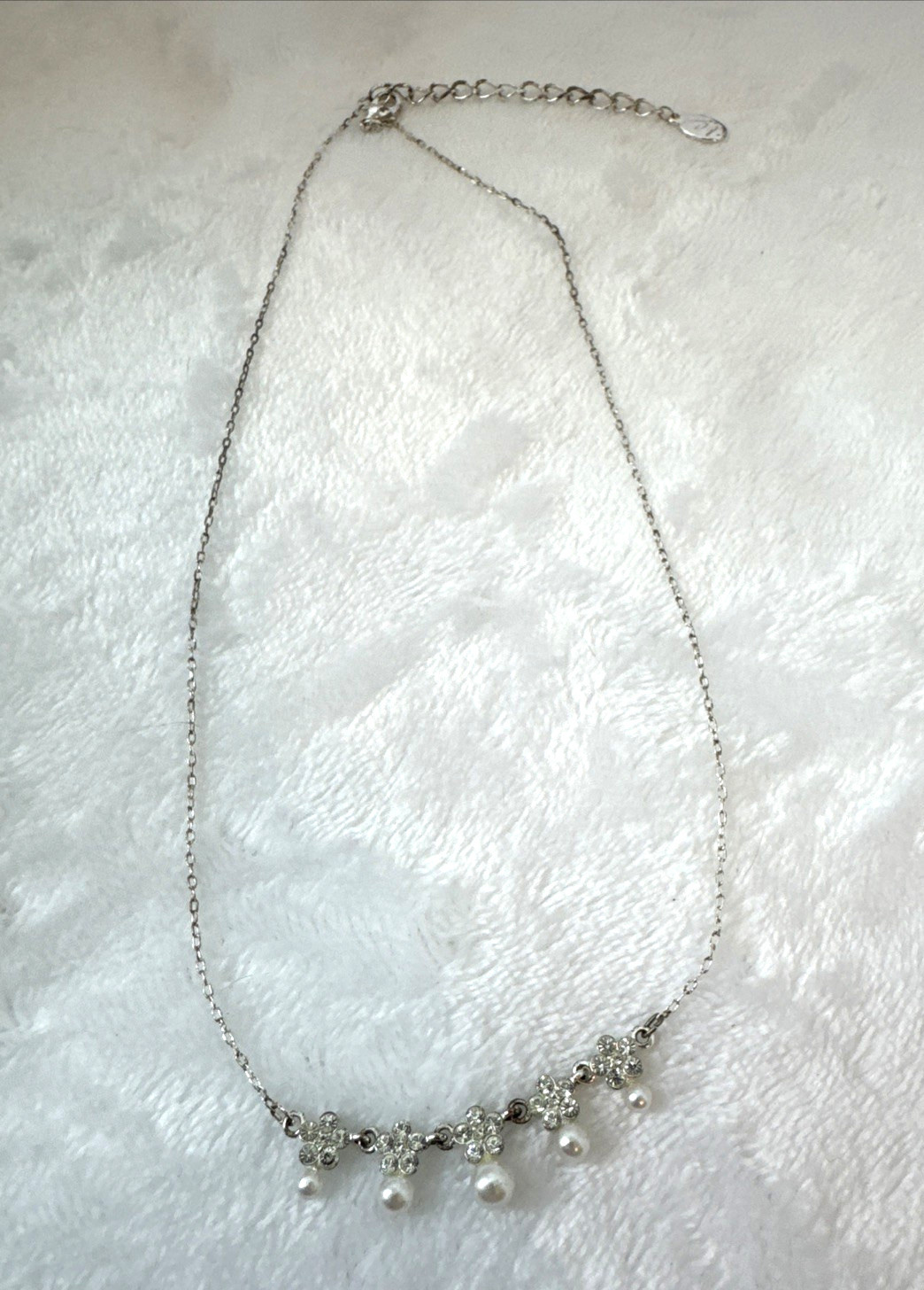 Darling Silver minimalist dainty pearl rhinestones link chain necklace y2k 2000s