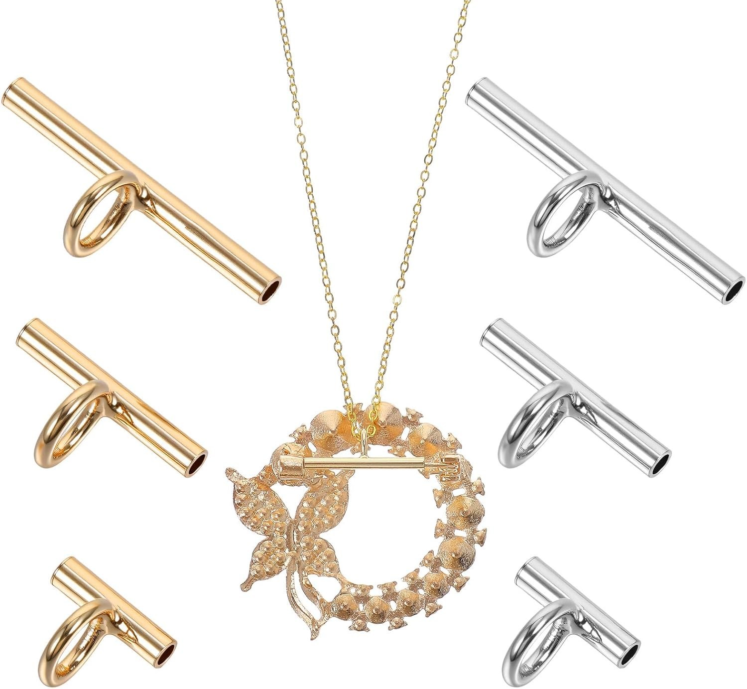 12Pcs 3 Sizes Pin to Pendant Converter Brass Brooch Pendant Converters Golden an