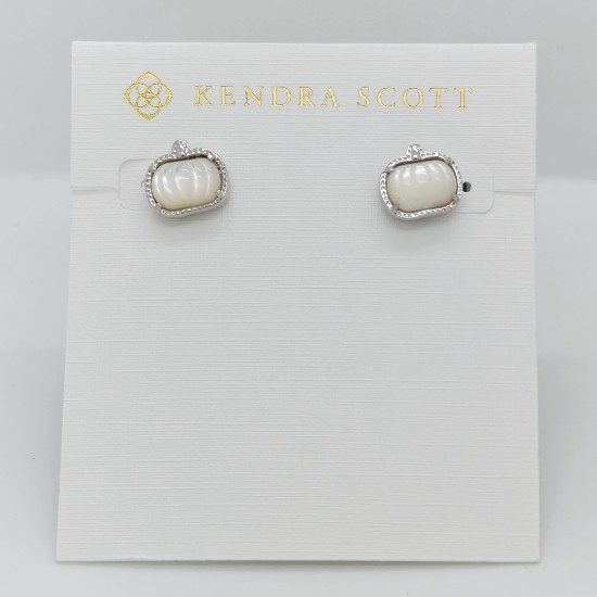 New Kendra Scott Pumpkin Silver Stud Earrings In Ivory Shell