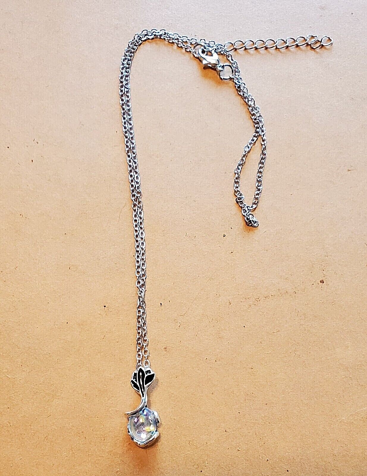 Rainbow Crystal Necklace Adjustable Leaf Pendant Next Day Shipping