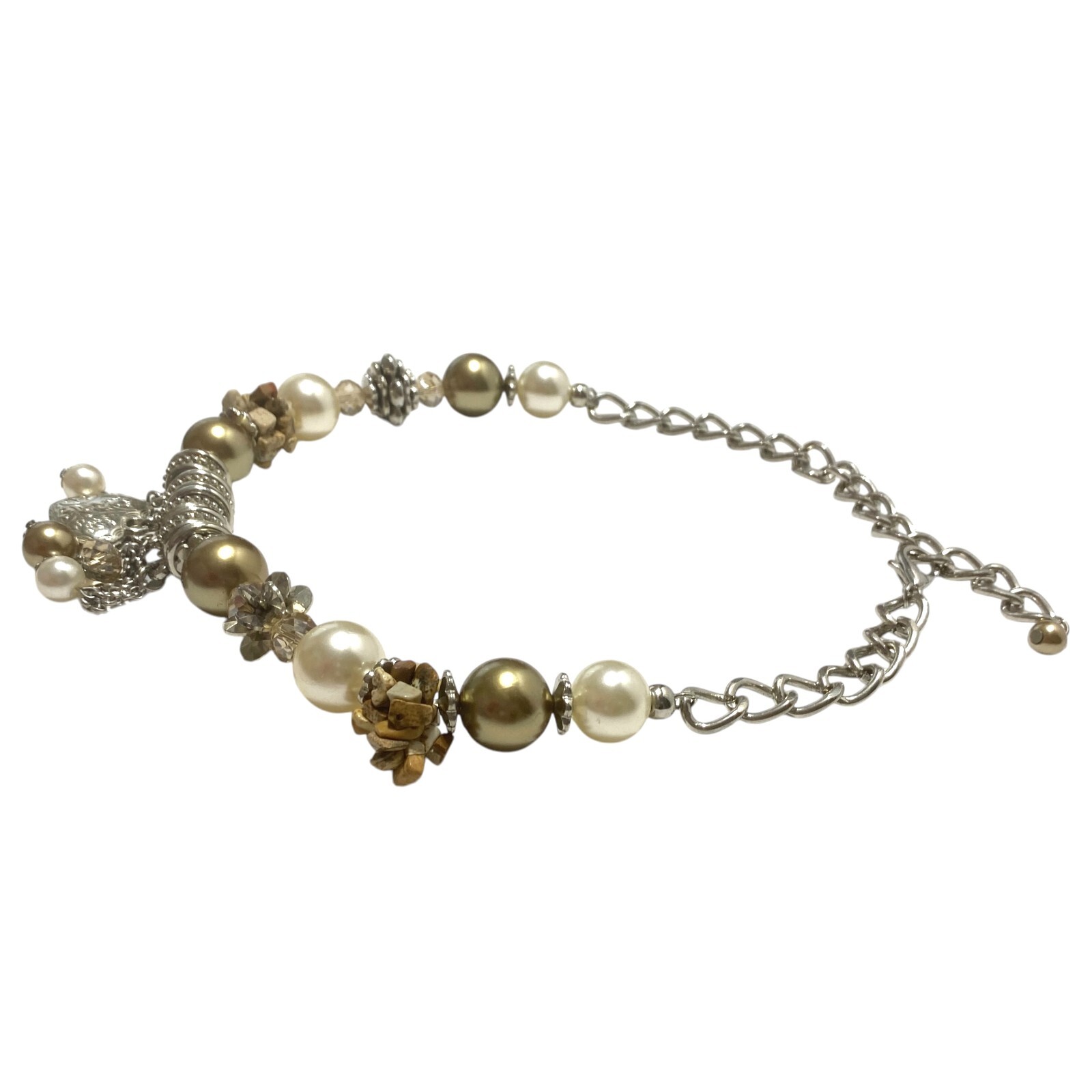 Chunky Charm Statement Necklace Puffy Heart Crystal Simulated Pearl Collar Chain
