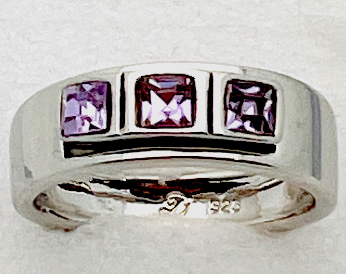 Sterling Silver 925 5.4 Gram Channel Set Light Amethyst Square CZ Ring Size 7