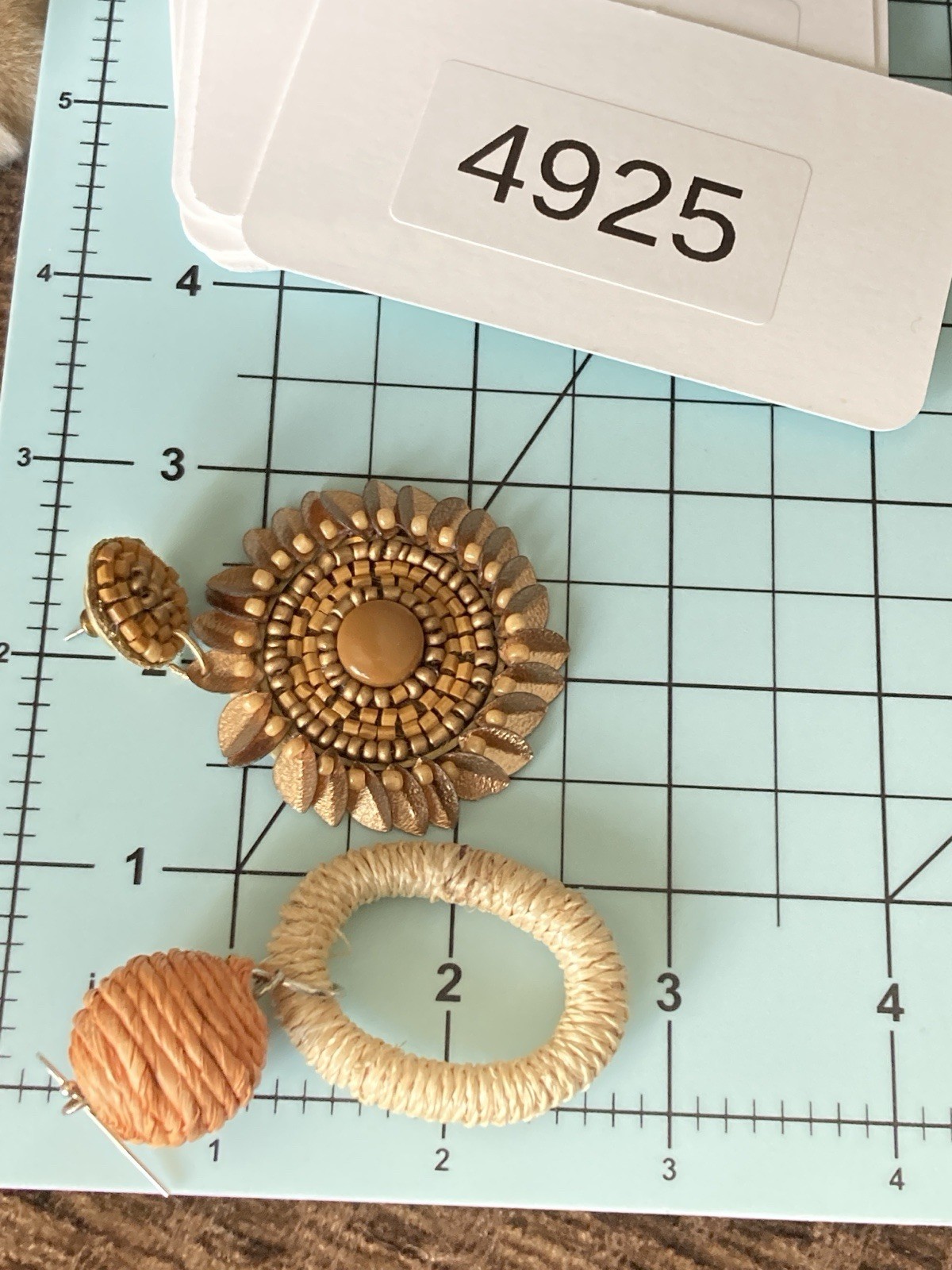 Earthy Boho Earrings Set Of 2 Pair Raffia Hoop Beaded Statement Natural Brown