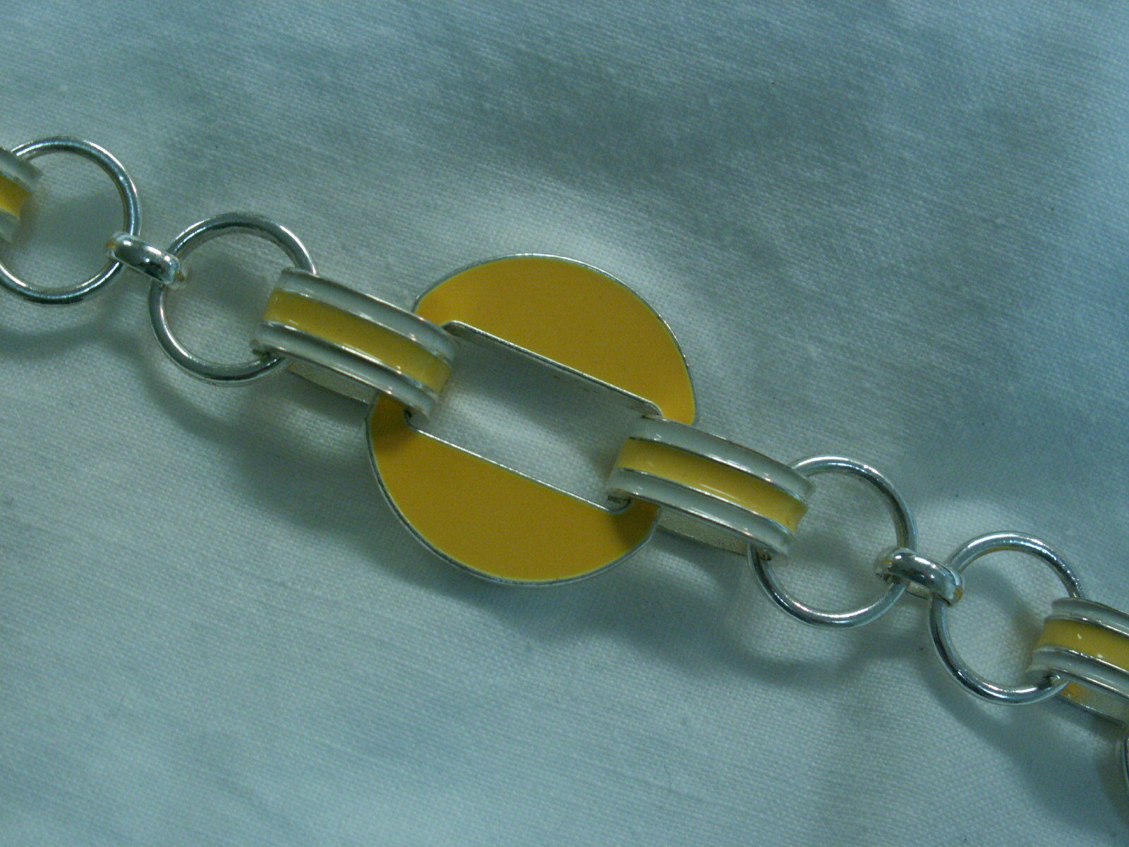 …CHAPS…Silver Tone,Yellow & White Enamel Panels Toggle Bracelet…