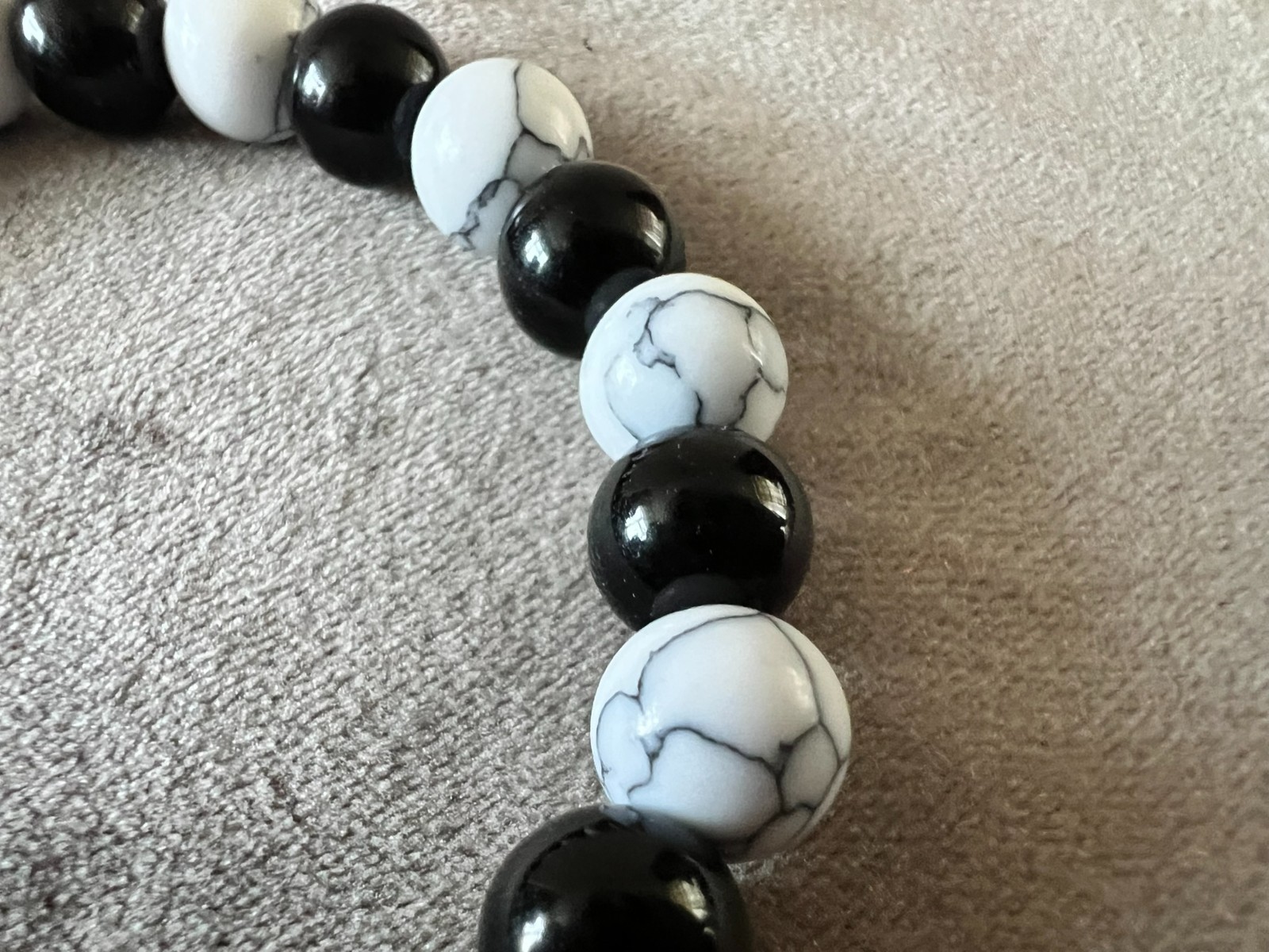 handmade women marble black & white stone bracelet elastic stretchy