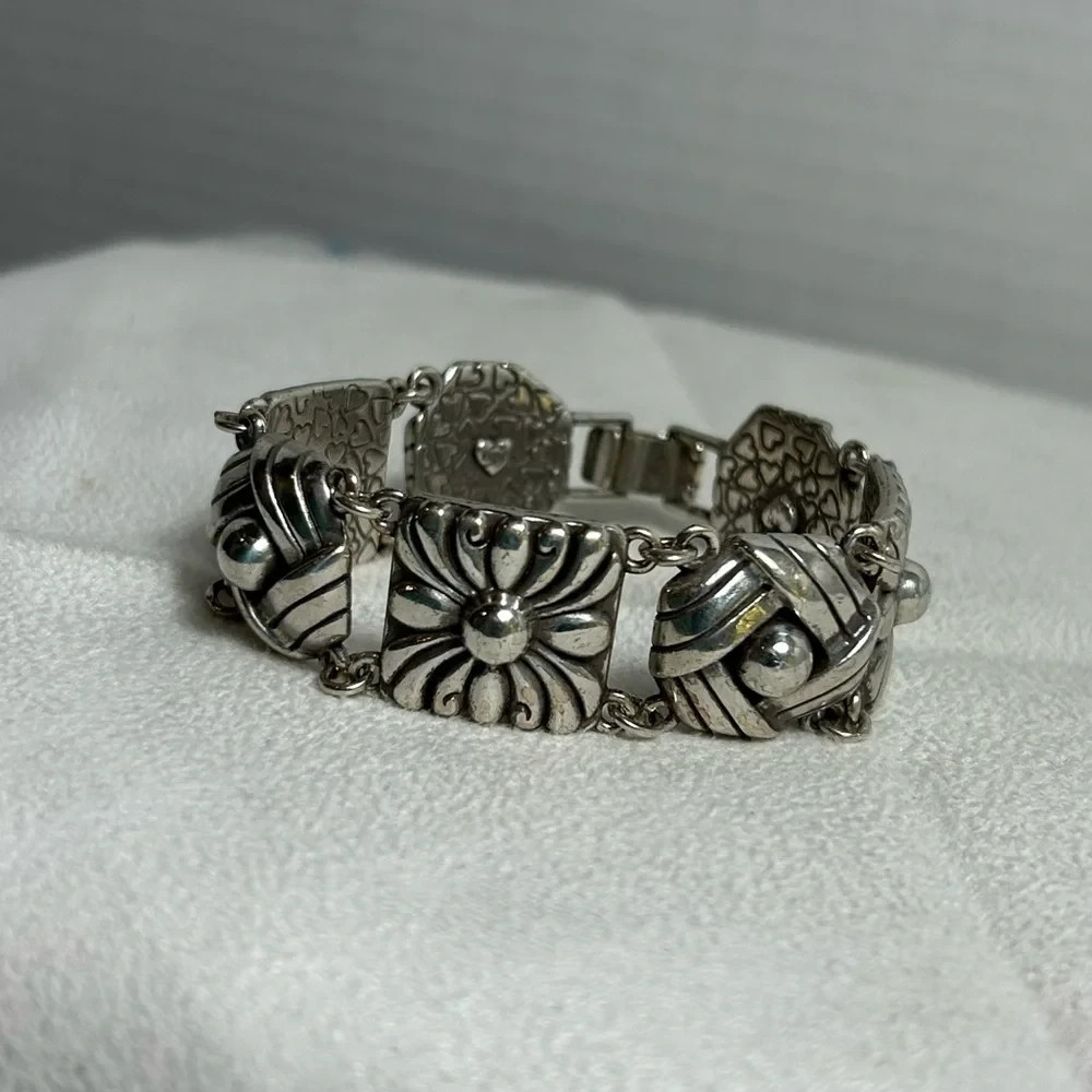 Brighton Sonora Motif Bracelet 7″ Chunky Link Silver Plated .75″ Wide Southwest