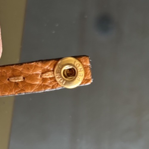 Fendi Gold Plated Interlocking Tan Leather Strap Bracelet With Button Closure