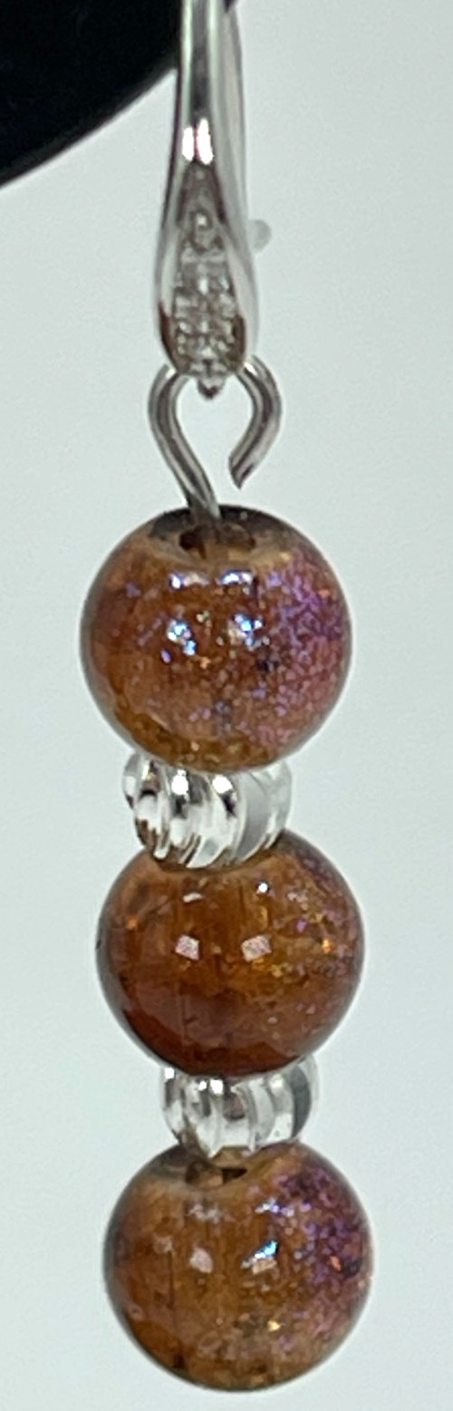 Earrings Silver Tone Tiger Eye Beads on Crystal Enhanced Hooks Drop = 1.5″