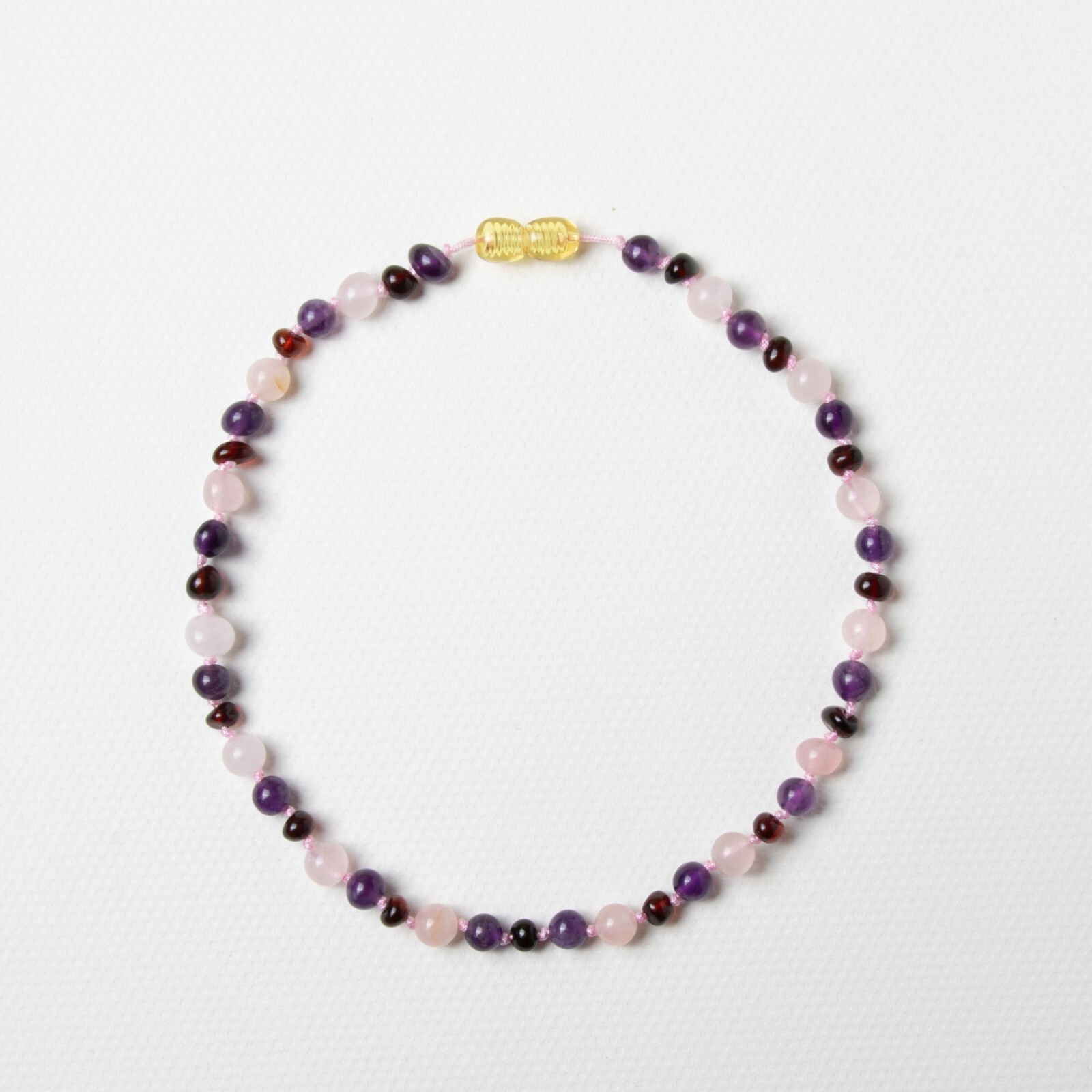 Healing Natural Stone Necklace for Babies – Amber, Rose Quartz, and Amethyst
