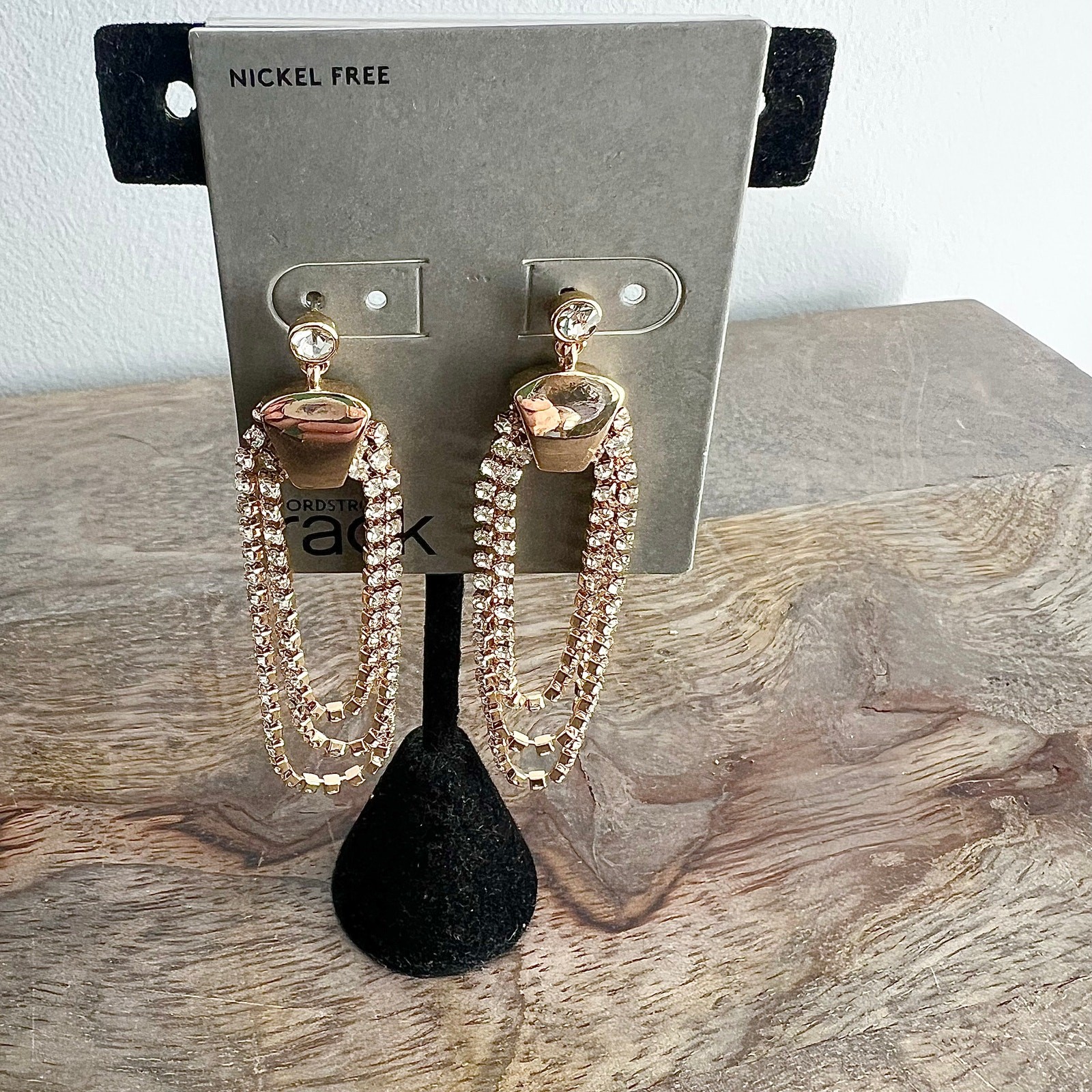 New Nordstrom Metallic Classic Gold Tone Rhinestone Studded Dangle Post Earrings