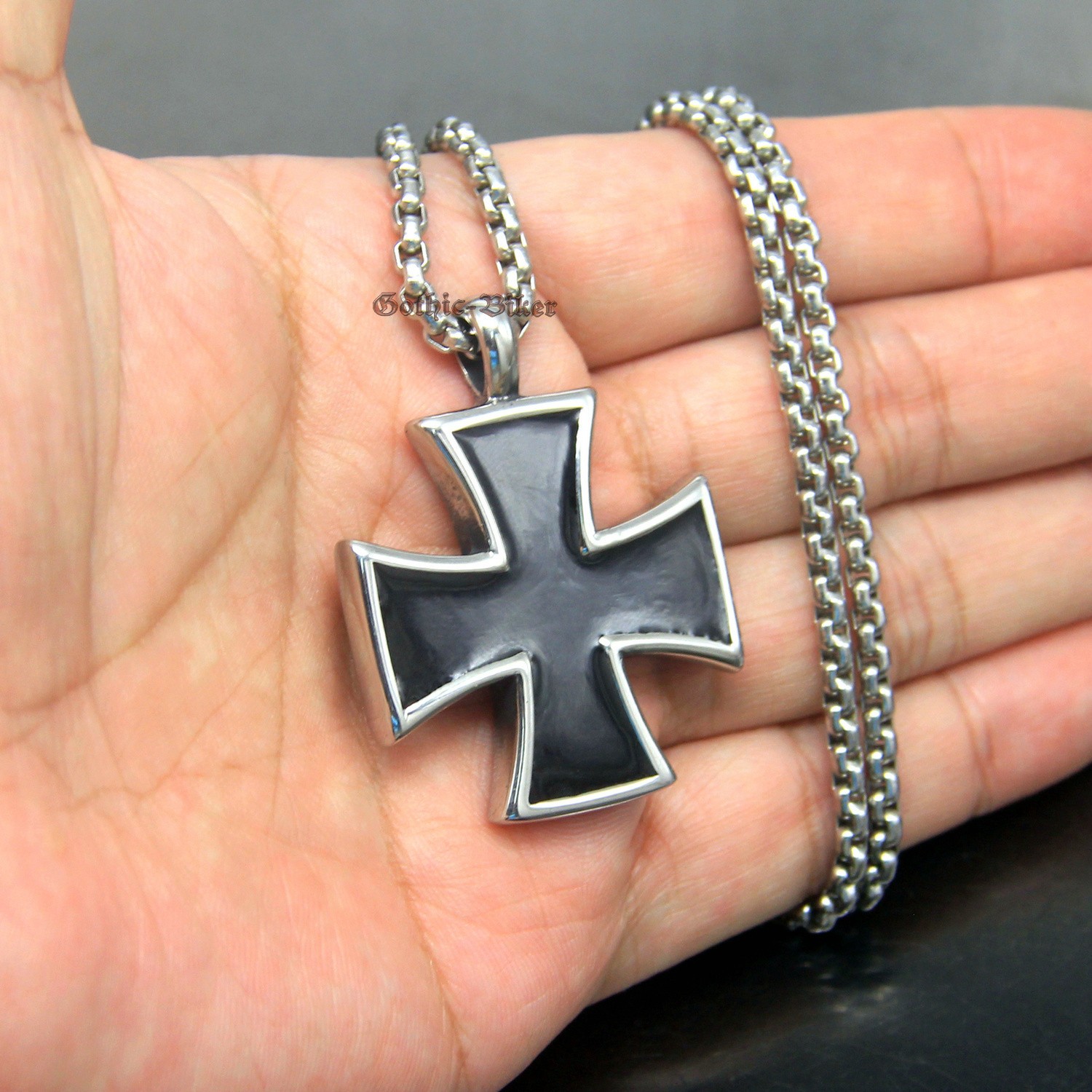 Large German Iron Cross Stainless Steel Pendant Knight Templar Black/Red Enamel