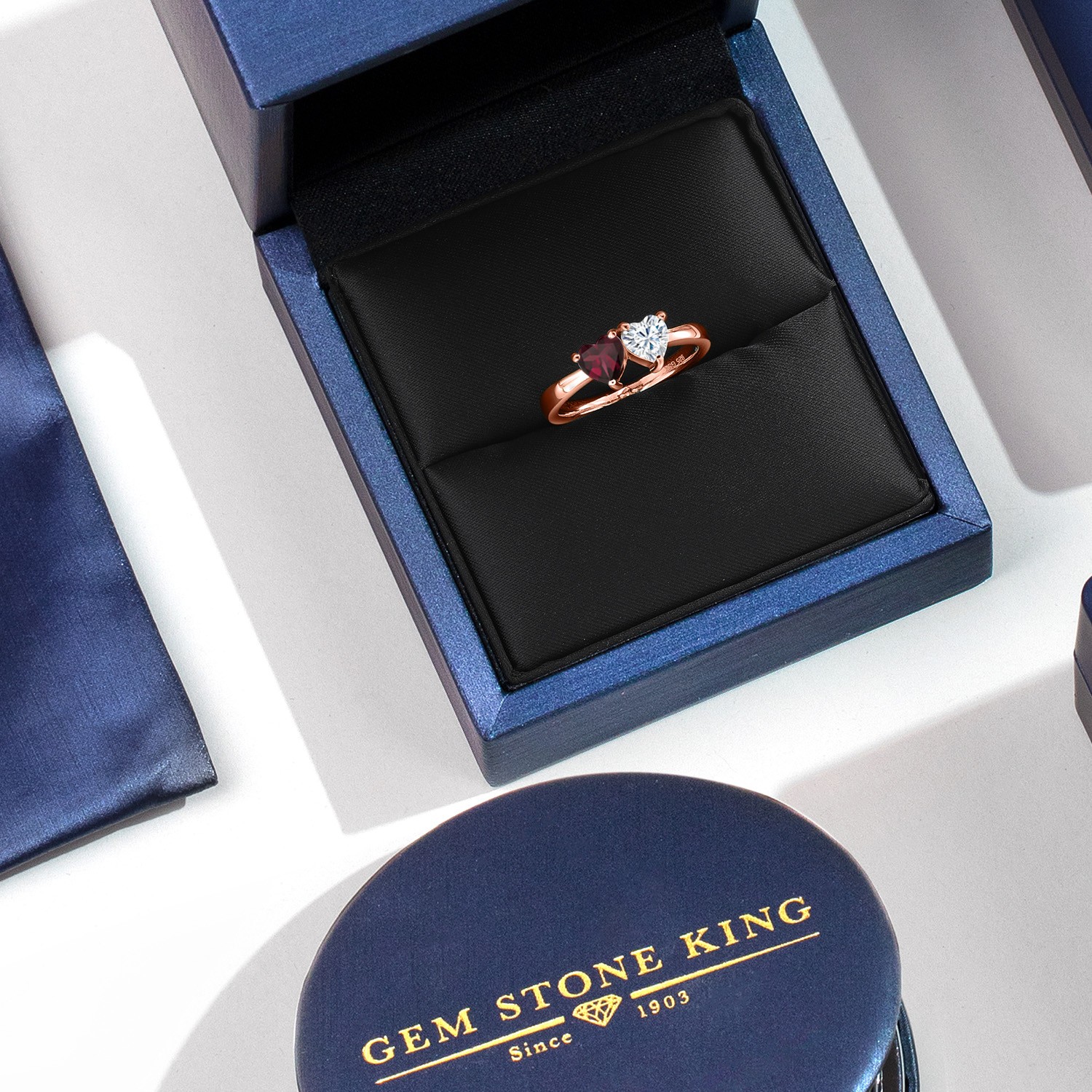 18K Rose Gold Plated Silver Fashion Ring Rhodolite Garnet Moissanite (0.97 Cttw)