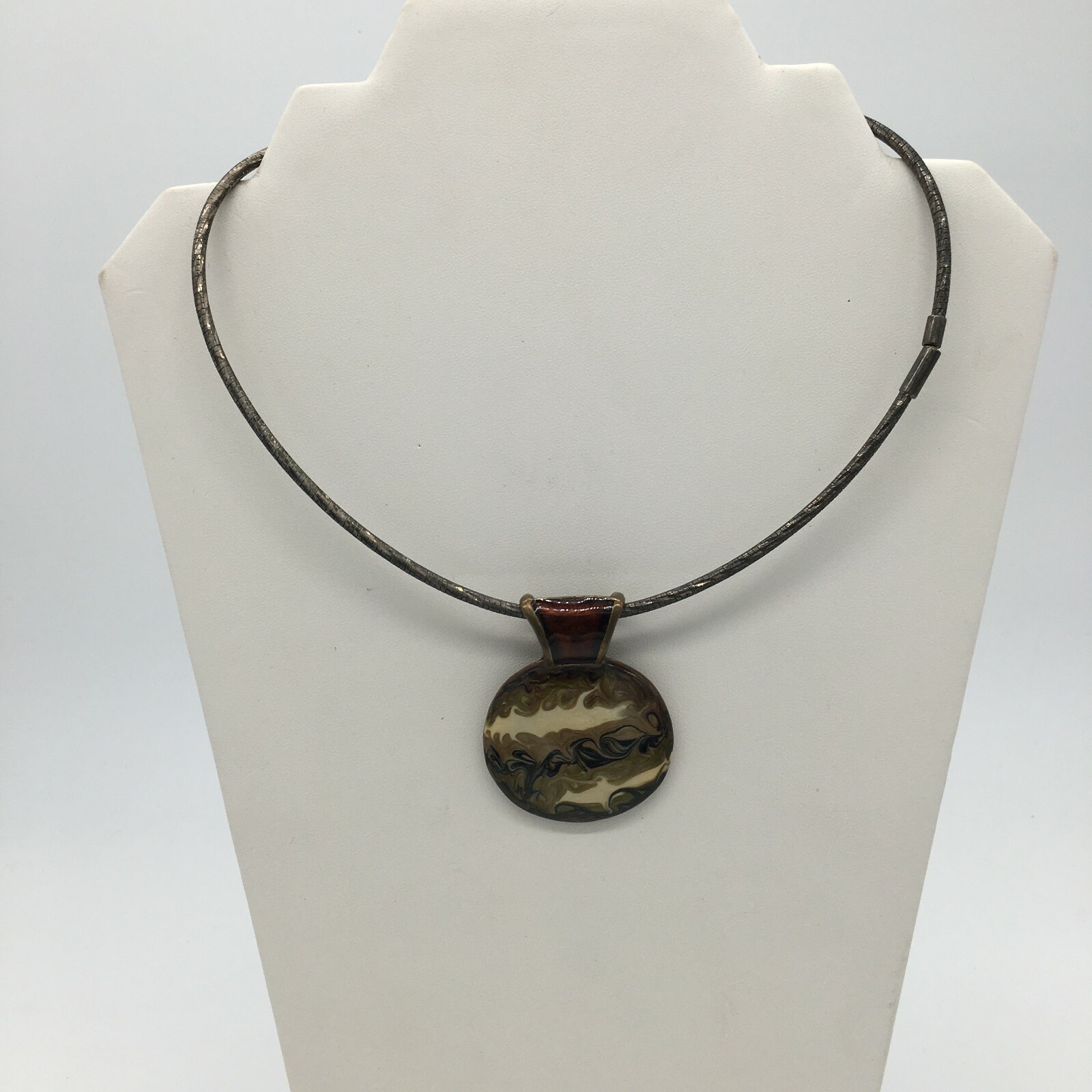 Chico’s Modernist Brown Cream Western Enamel Pendant Strand Necklace Choker ✨EXC
