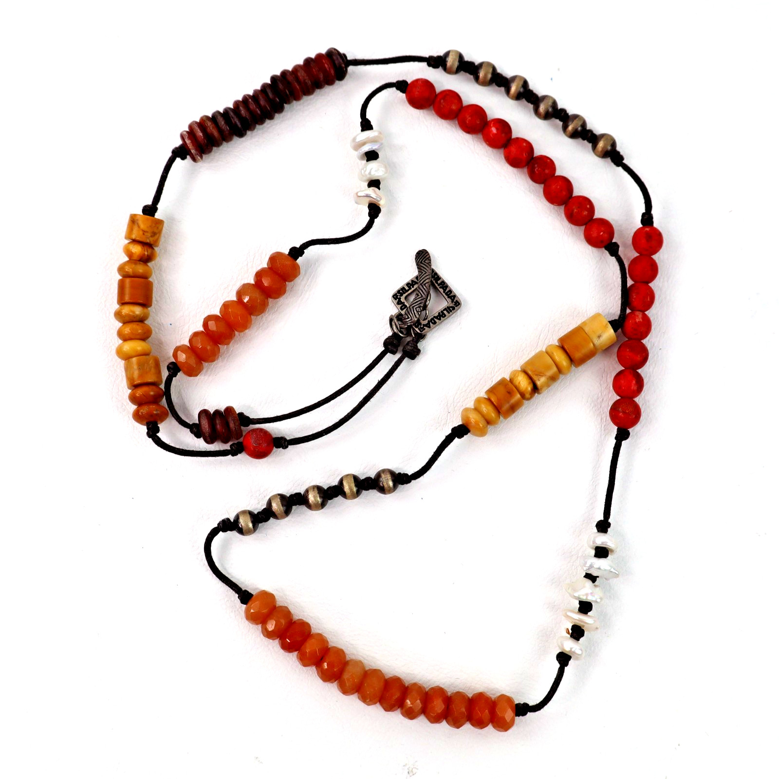 SILPADA Lot 4 necklaces 925 silver wood pearl coral Boho Surfer layer 18 to 35″
