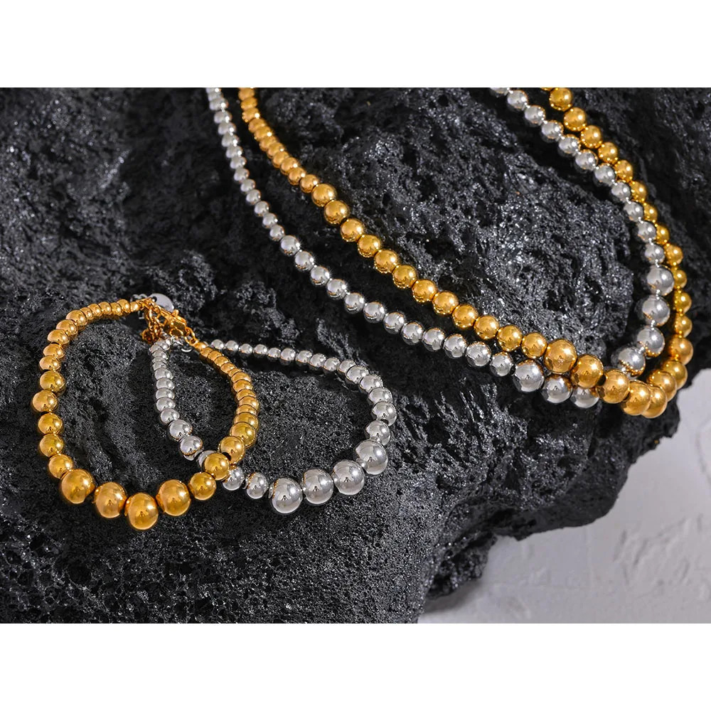 Stainless Steel Bead Bracelet 18K PVD Gold Silver Chain Minimalist Unisex Gift