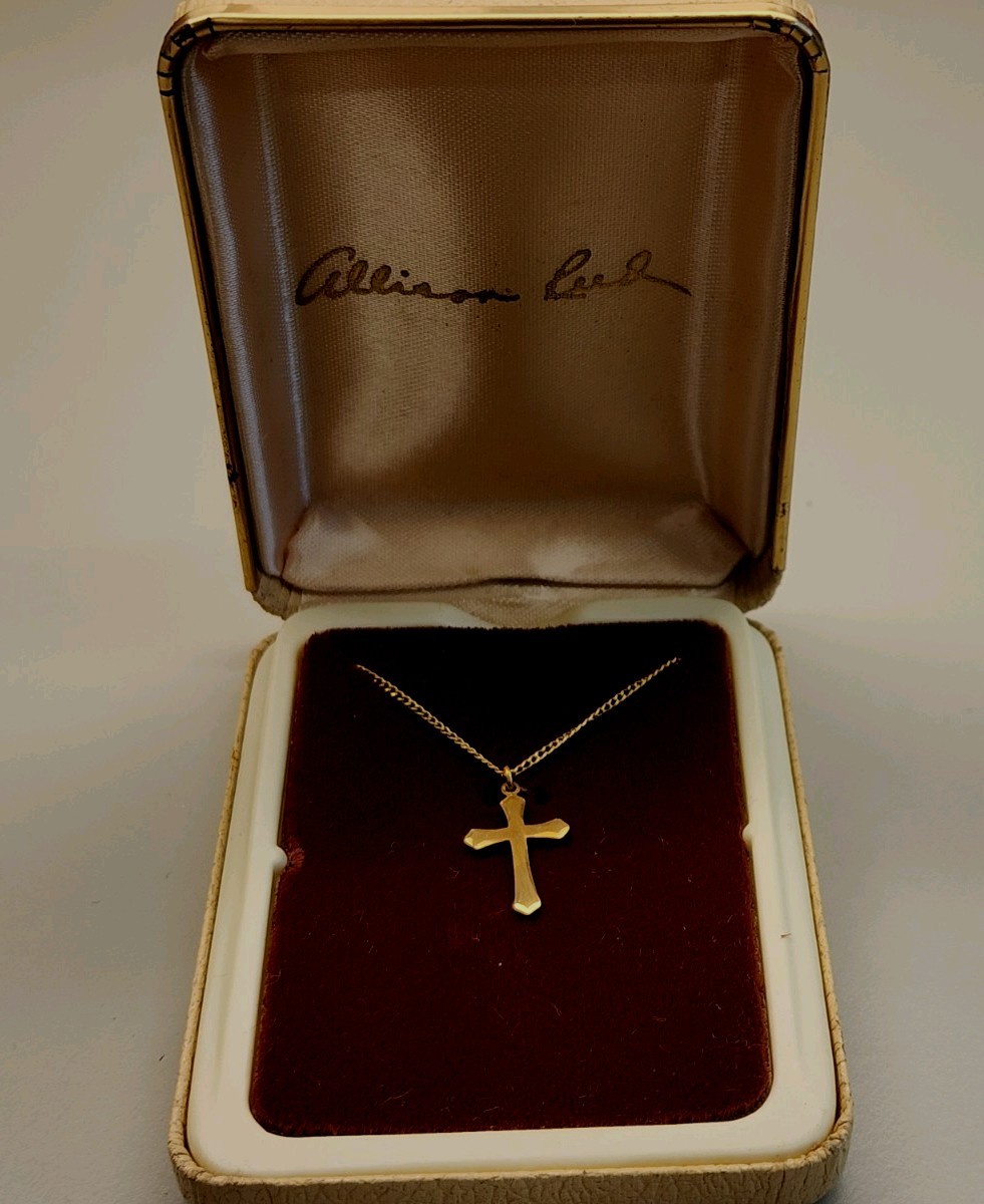 Allison Reed Gold Plated Sterling Silver 18 ” Religious Cross Stone Necklace NIB