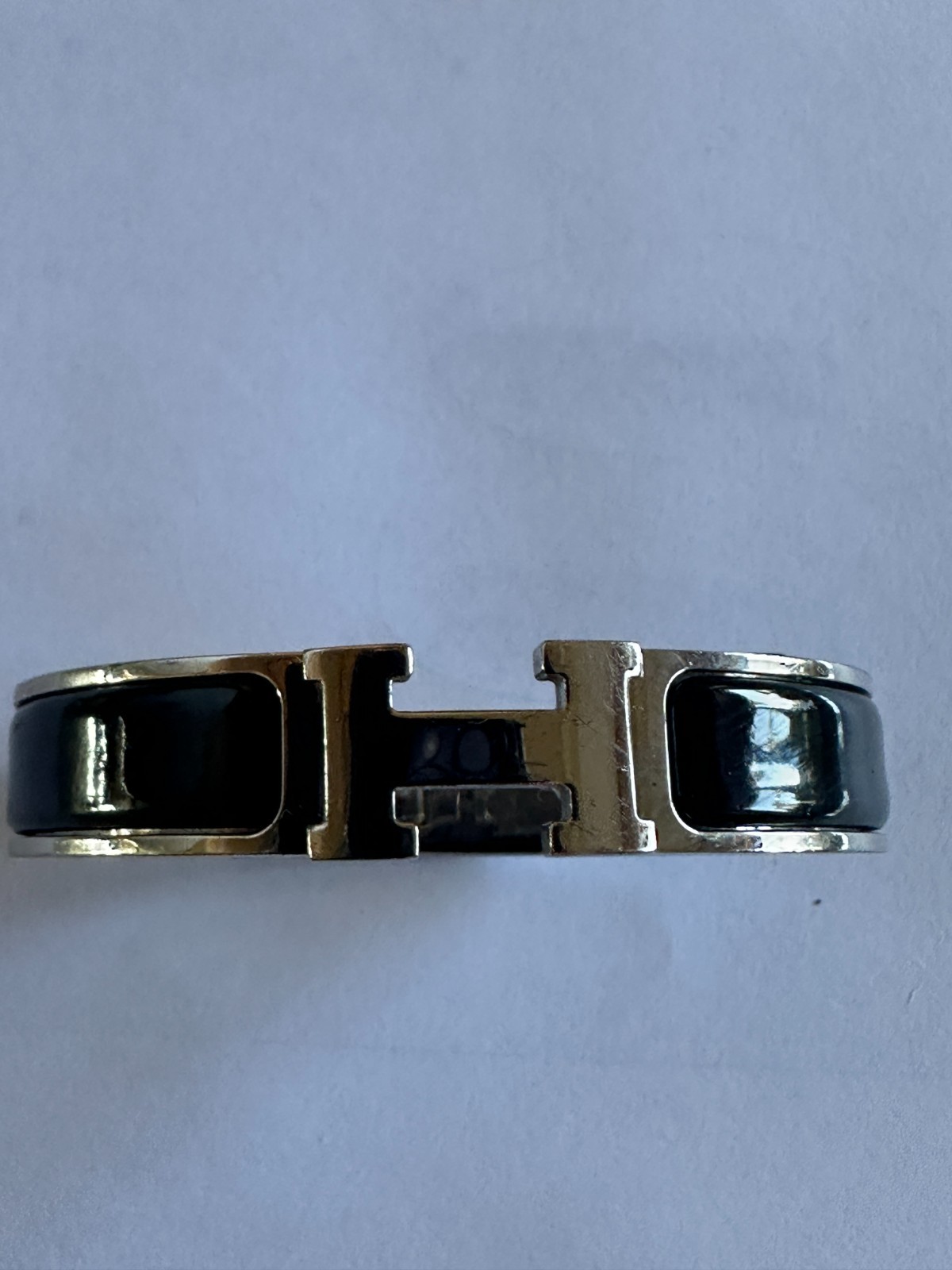 Hermès Clic clac H PM Black Enamel Palladium Bangle Bracelet Made In France
