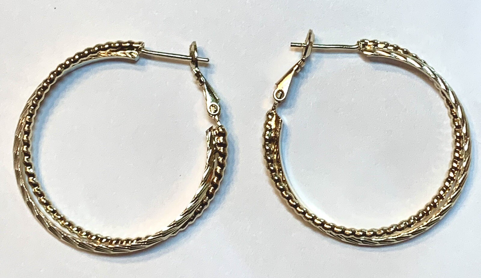 Gold Plated TWIST DOUBLE HOOP Earrings. Diameter 1.4 in