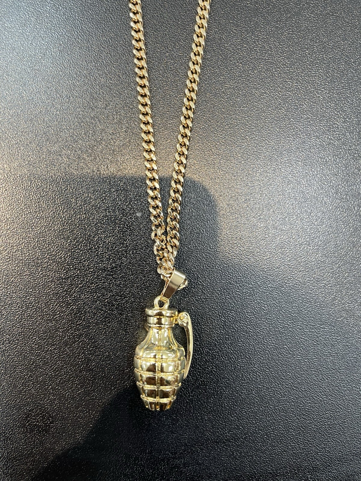 Gold Tone Hand Grenade Pendant Necklace Link Chain Hip Hop Military Jewelry Gift