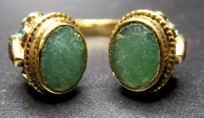 Gorgeous Genuine Jade Garnet Stone Cuff Ring