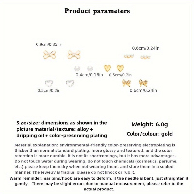 6 Pairs Minimal Stud Earrings April Birthstone Jewelry Gold Hypoallergenic Set C
